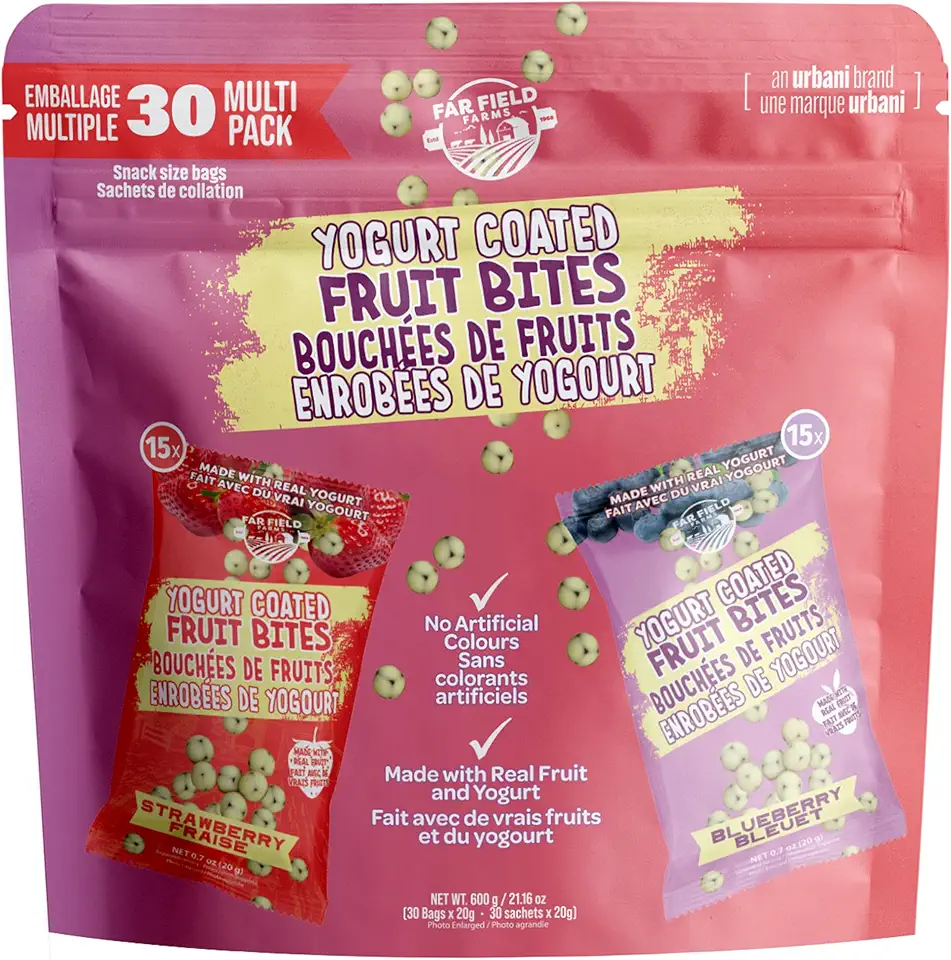Far Field Probiotic Yogurt Coated Fruit Bites – 30 bag Multipack, Real Fruit, Real Yogurt, No Artificial Flavors, Individually Portioned Snacks, 600 gram Bag
