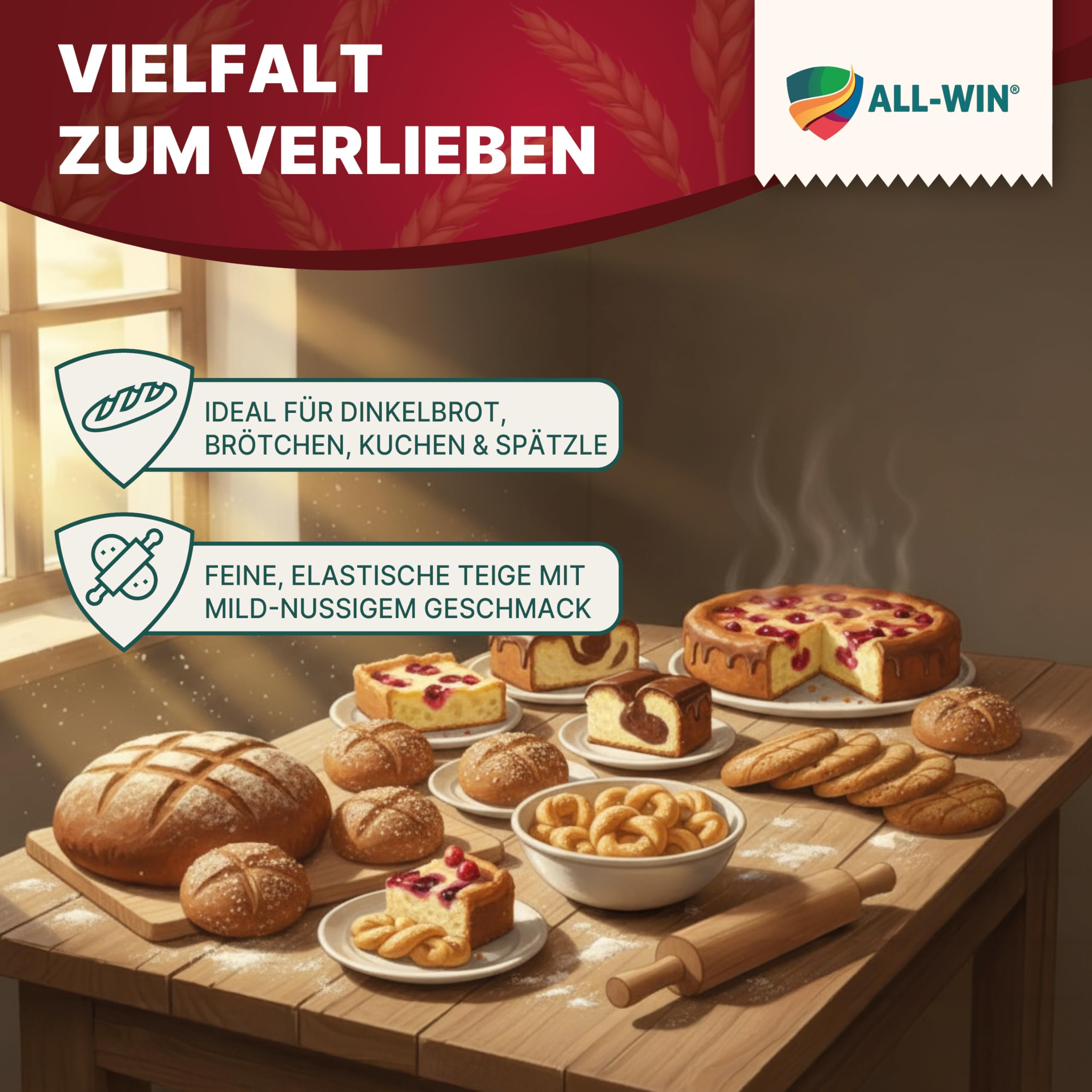 ALL-WIN Dinkelmehl Type 630 – Regionales Albkorn von der Schwäbischen Alb – Ideal für Brot, Brötchen, Kuchen & Spätzle (25 kg)