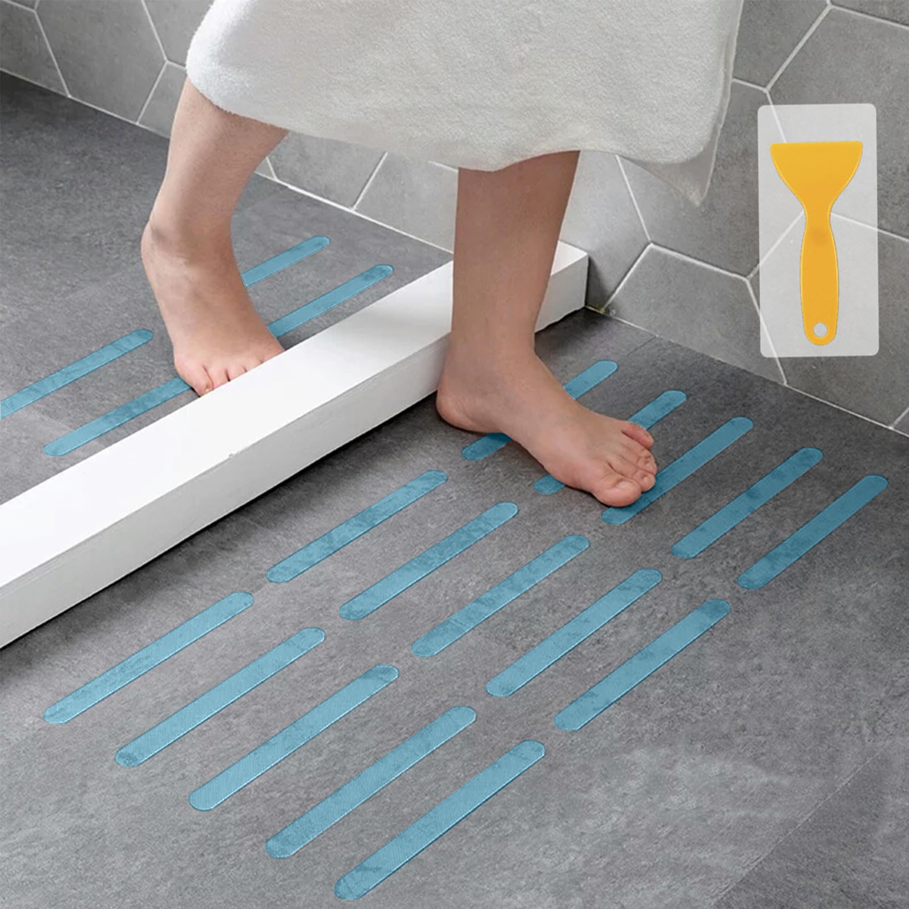 Anti Slip Strips, Safety Shower Treads Stickers - 24 Pcs, Bathtub Non Slip Stickers, Anti Skid Tape for Shower,Tub,Steps, Floor-Strength Adhesive Grip Appliques for Baby,Senior,Adult (Blue) 8 x 0.8In