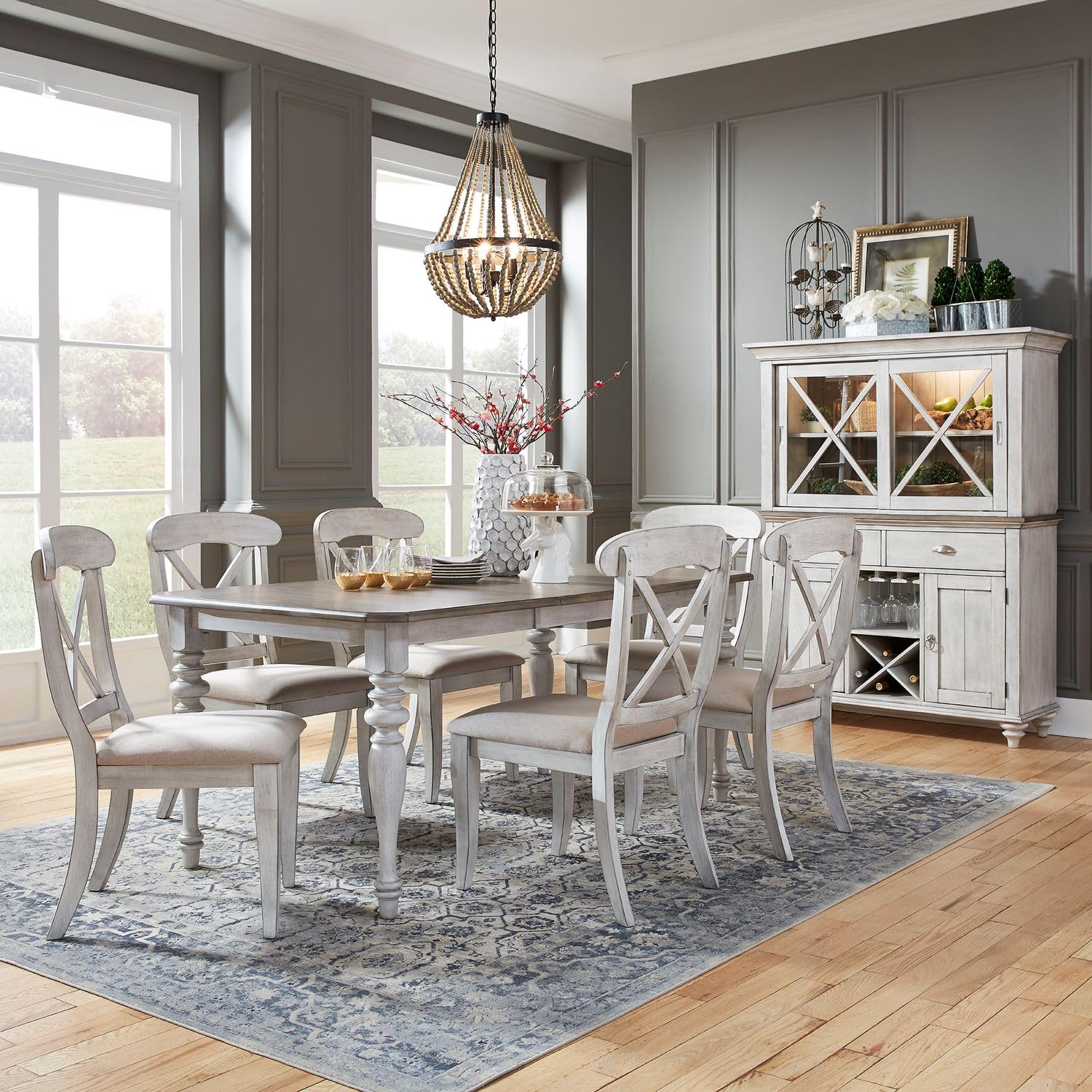 Liberty Furniture Ocean Isle 7 Piece Rectangular Table Dining Room Set Traditional - 6 X Back Side Chairs - Antique White & Weathered Pine by LIBERTY FURNITURE INDUSTRIES, INC. –