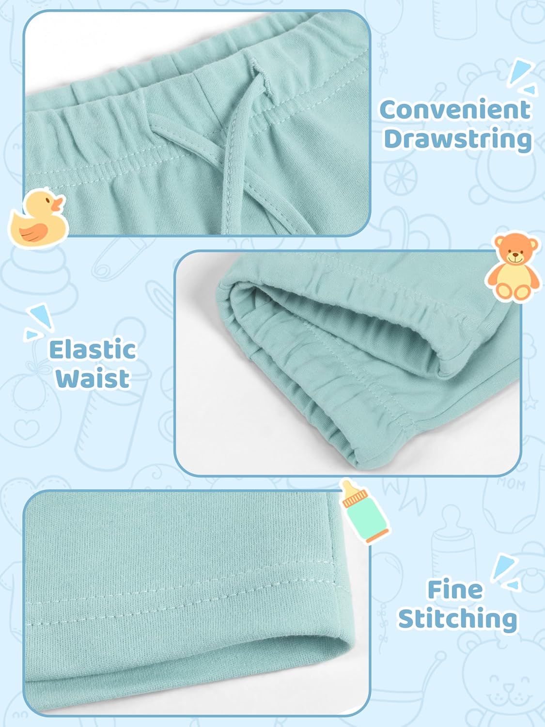 Resinta 6 Packs Unisex Baby Toddler Shorts Baby Cotton Solid Shorts with Drawstring Baby Breathable Soft Summer Clothes