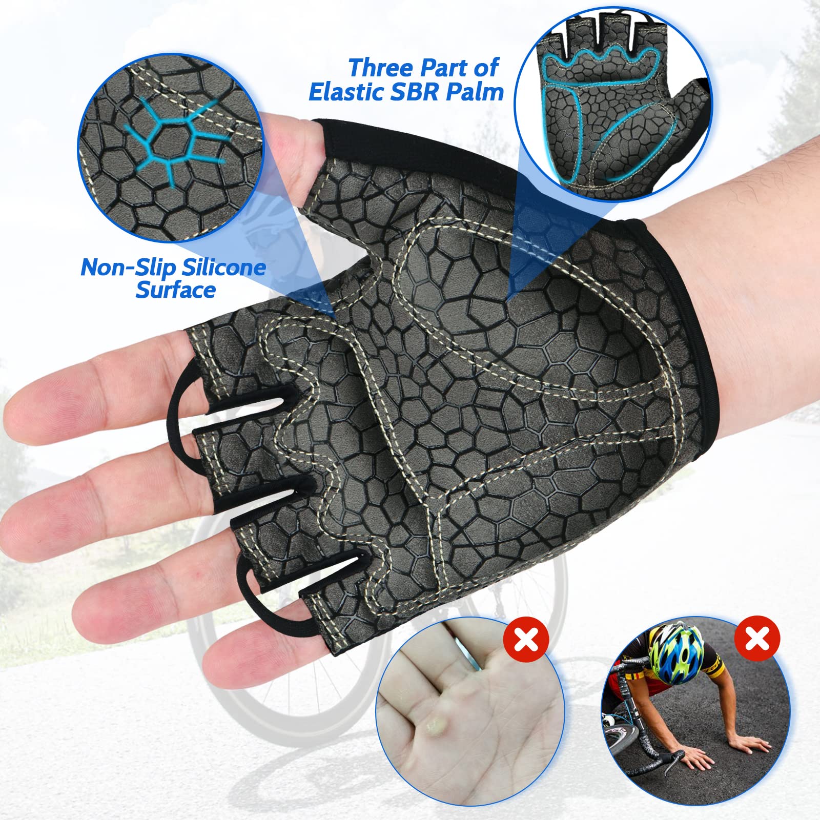 Grebarley Guanti MTB,Guanti da Ciclismo, Mezze Dita Guanti Ciclismo Estivi Uomo Donna, Traspirante/Antiurto/Confortevole/Antiscivolo Adatto per gli sport all'aperto