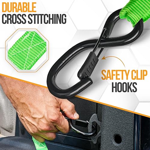 Miniatura 3 de FORTEM Correas de trinquete, resistencia a la rotura de 2300 libras, paquete de 4 correas de amarre de 15 pies x 1 pulgada, 4 bucles suaves, correas