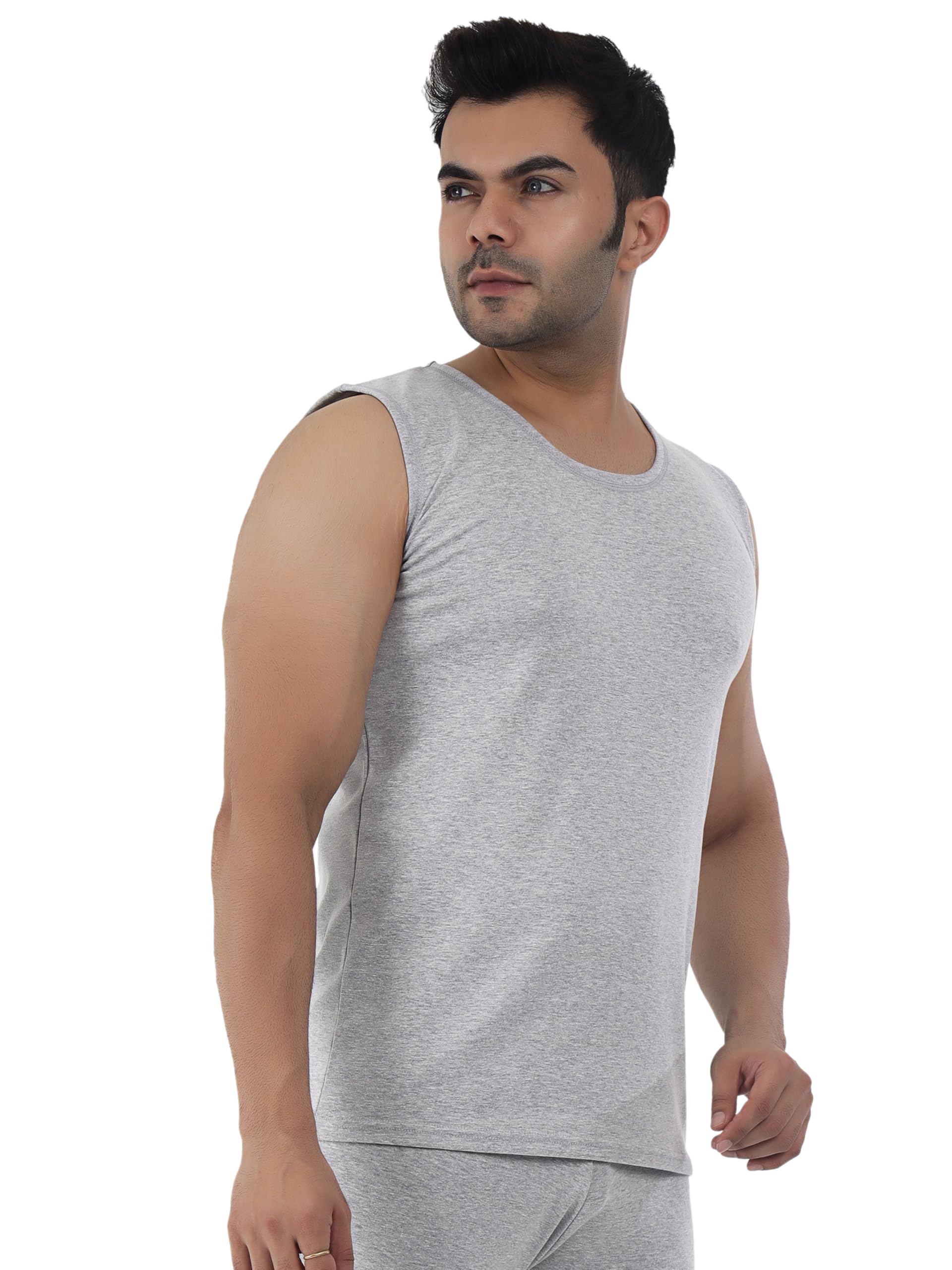 Selfcare Men’s Soft Polycotton Striped Thermal Sleeveless Round Neck Top|SW1027-XL Grey 1