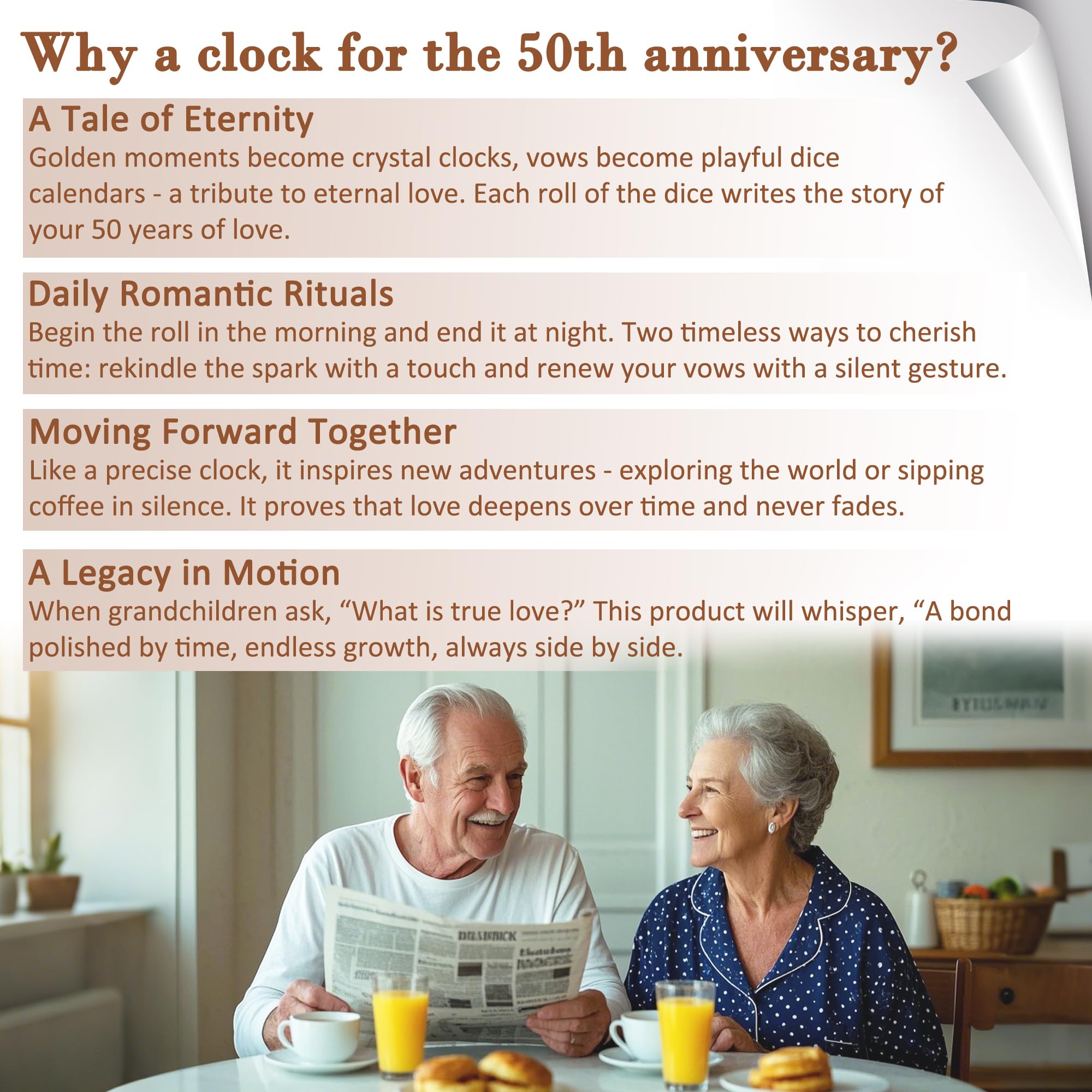 OkiyiD 50° Anniversario di Nozze, Orologio in Quarzo per Anniversario, Orologio da Scrivania, 50 Anni di Matrimonio, Nozze d'Oro per Coppia, Genitori, Nonni (Base in Legno con Luce LED)