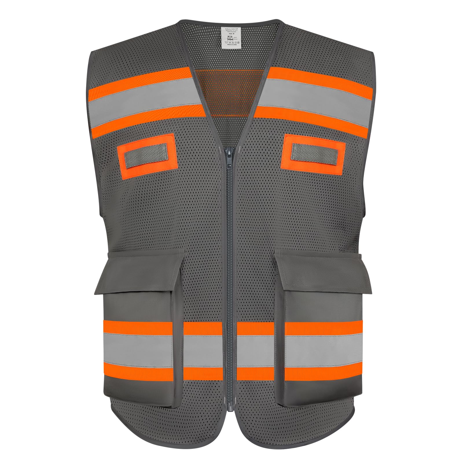 TCCFCCT Mesh High Visibility Safety Work Vest with Pockets and Reflective Stripes, Hi Vis Construction Vest with Fluorescent Orange Extend Edge, Meets