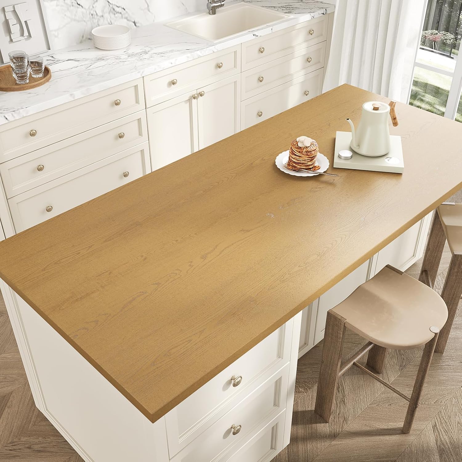 VEELIKE Thick Honey Oak Wood Wallpaper Peel and Stick Countertops Wood Contact Paper for Countertops Cabinets Table 15.7''x354'' Removable Self Adhesive Wood Vinyl Wrap for Kitchen Furniture Walls