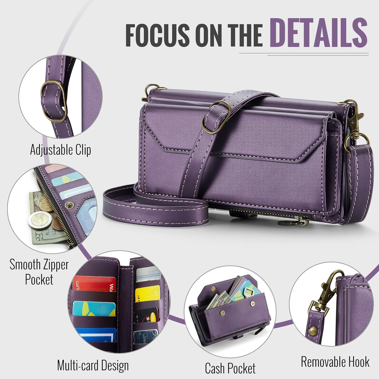 Asuwish Phone Case for Samsung Galaxy S24 FE 5G Zipper Wallet Cover with Tempered Glass Screen Protector and Flip RFID Blocking Card Holder Cell Accessories S 24 EF AI S24FE 24S Women Men Girls Purple