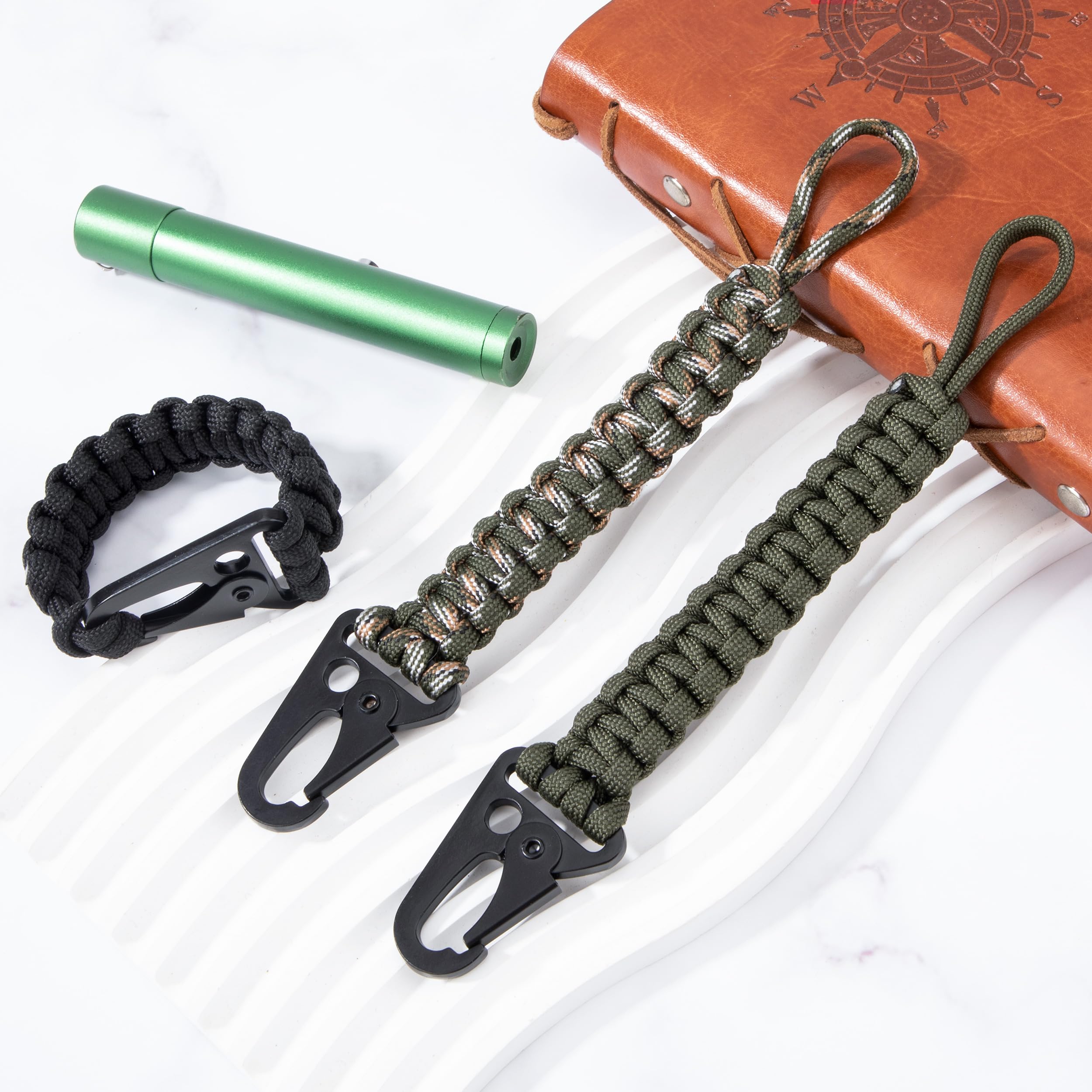 Llaveros de Cuerda de Paracaídas Cordón Trenzado con Mosquetón Cordón de Cintura Antipérdida Hebilla Cuerda Táctica para Camping Senderismo Caza 3 Piezas