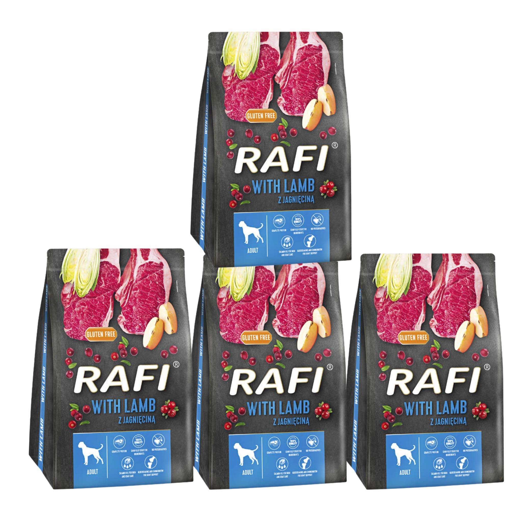 Rafi Dry Dog Food with Lamb for Adult Dogs All Breeds 4 x 3kg Bags