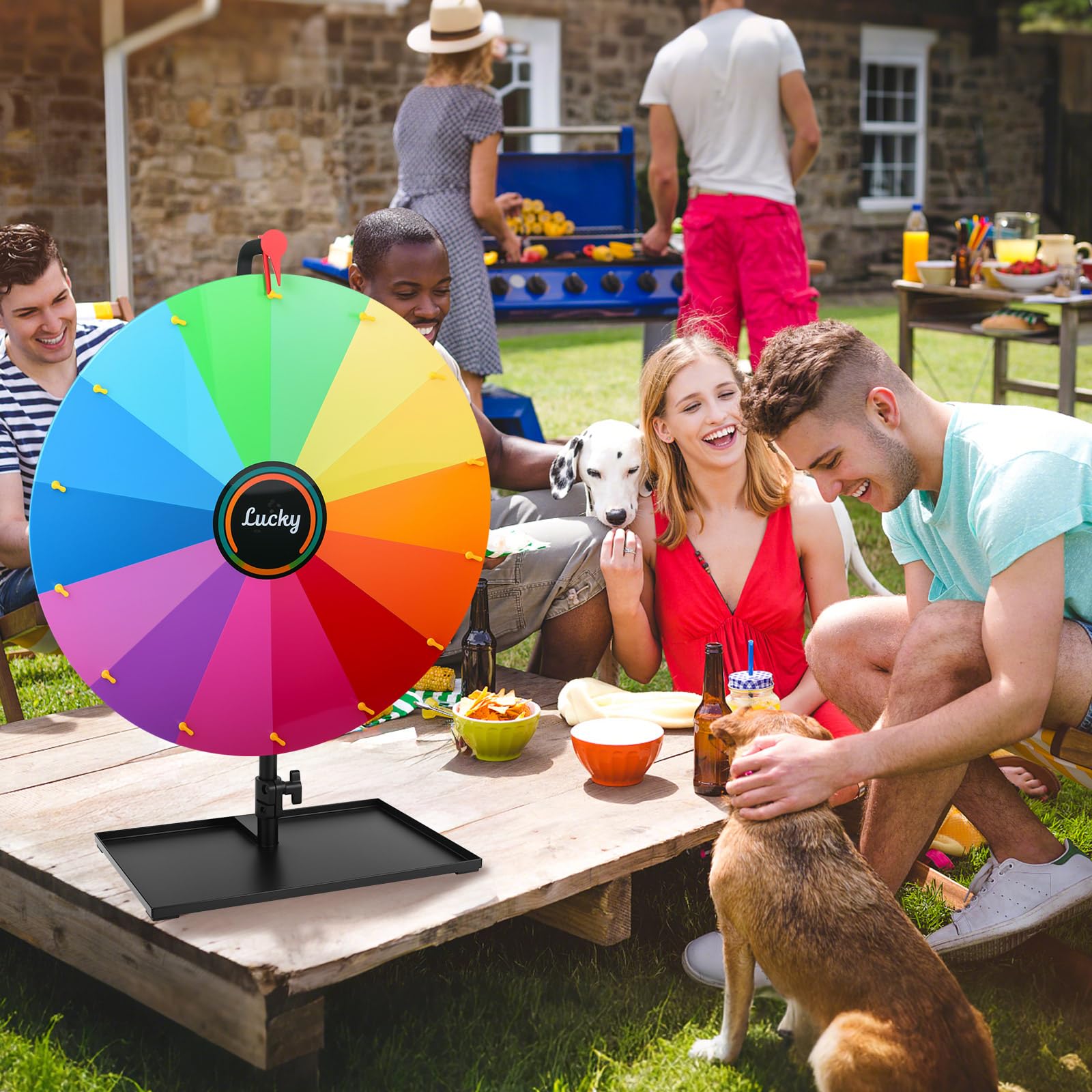 61 cm großes Tisch-Preisrad, 14 Schlitze, strapazierfähig, bearbeitbar, Kritzelspiel, Spinnrad, Roulette-Rad mit Ständer für Karneval, Messen, Glücks-Spin-Spiele