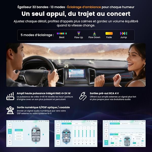 ATOTOZONE Autoradio Android 2 DIN avec Écran Tactile 7" pour Voiture avec éclairage d’Ambiance, Alerte de Collision d’Urgence, Surveillance de Stationnement, Sortie Hi‑FI DSP 4V - 4