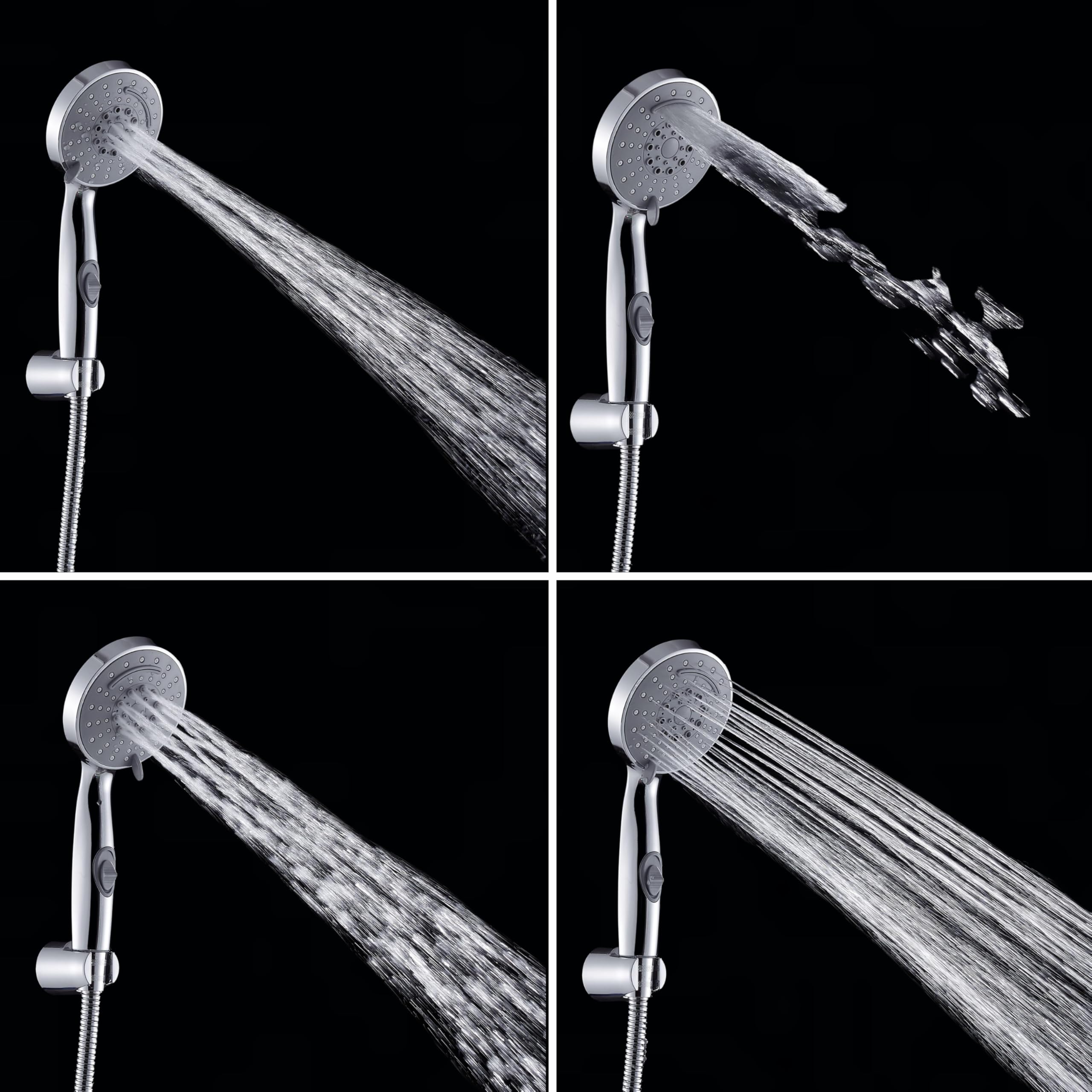 Wirquin 60724876 Pommeau de douche Cindy chromé 4 jets anti-calcaire, bouton stop Jet avec flexible inox 1m50