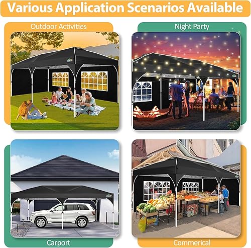 Miniatura 7 de COBIZI Toldo desplegable de 10 x 20 tienda de campaña con tecnología patentada de bloqueo central, instalación rápida, reflectantes y paredes