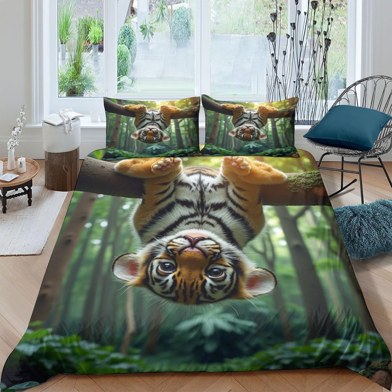 Ctjqhvkz Style-9 3D Printed Jungle Tiger Fitted Sheet Microfiber Soft Breathable Wild Forest Bed Cover For Bedroom Dorm Decor Single（135X200cm）