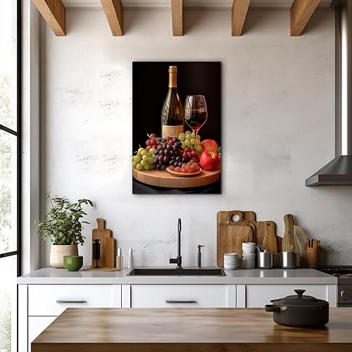 Miniatura 133 de Hzddty Lienzo decorativo para pared, diseño rústico de cocina, vino tinto y pan, cuadros de comida para decoración de pared, impresiones de pintura