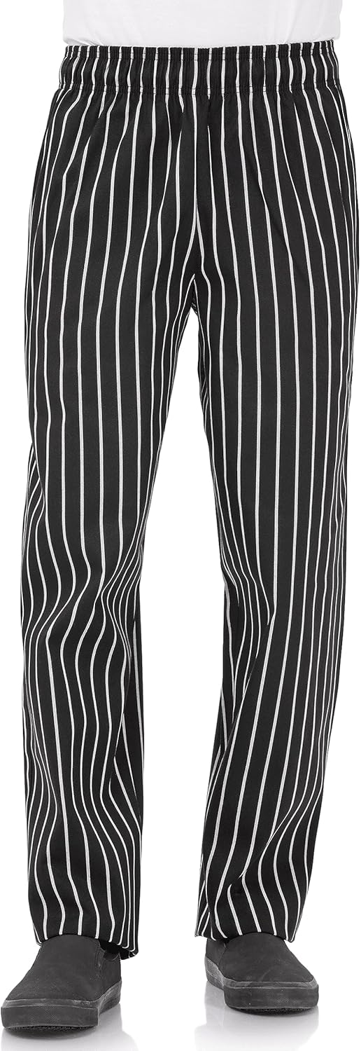 Black and White Striped Baggy Chef Pants