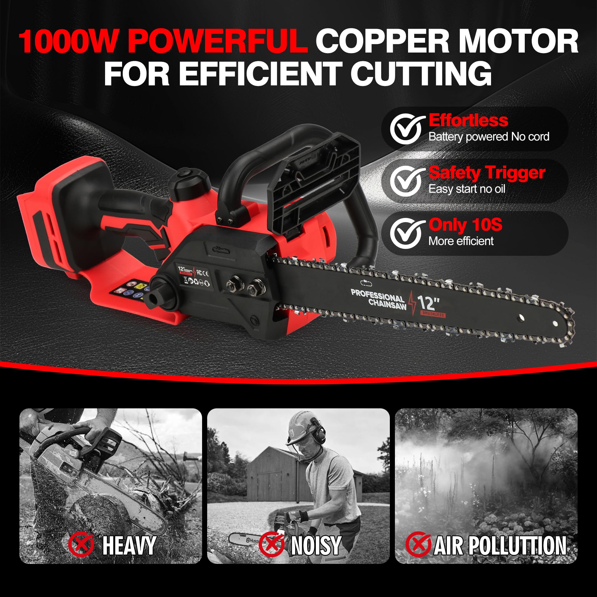 Bezszczotkowa elektryczna piła łańcuchowa, 30 cm, tylko do baterii Milwaukee M18 18 V, z automatycznym olejarką i blokadą bezpieczeństwa, do przycinania piły drzewnej i cięcia gałęzi (tylko narzędzie)