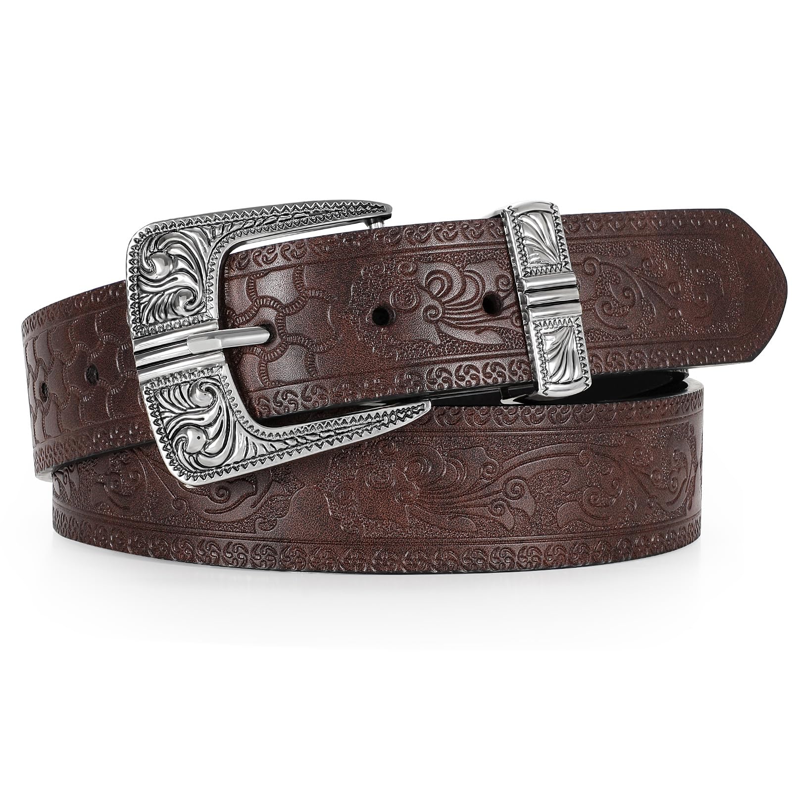 UpFind Western Belts for Woman Men-Cowboy Belt with Engraved Belt Buckles-Suitable for Formal and Casual Jeans Dress Wear