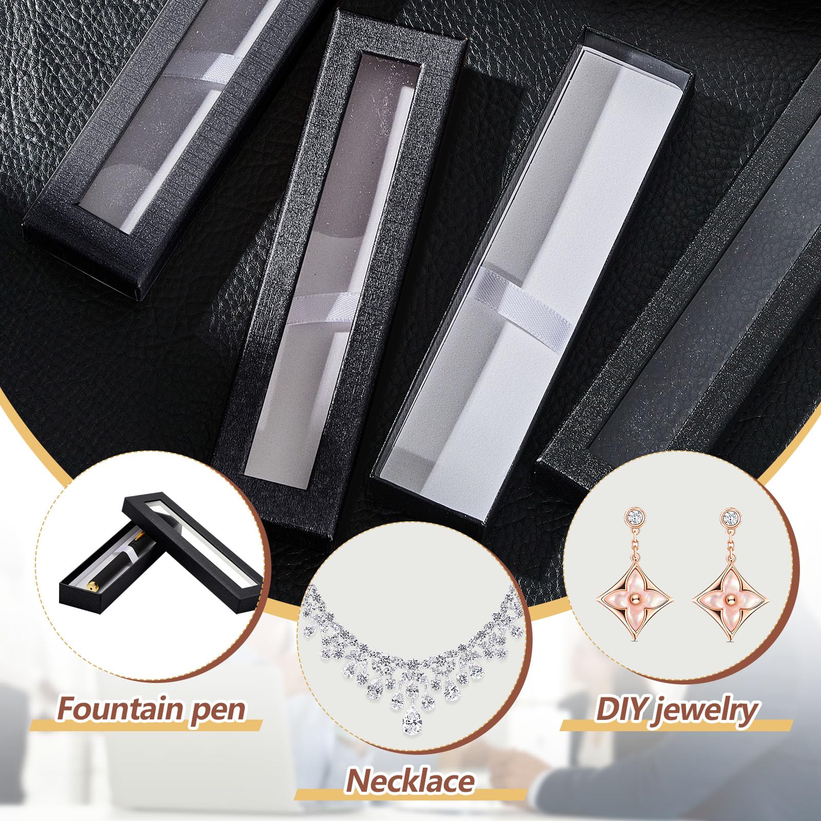 Colarr Leere Stifte-Geschenkbox, Stifteetui mit Kissen, transparenter Deckel, Pappe, Stiftebox, Stift-Vitrine für Geschenk, Bürobedarf, Geburtstag, Souvenir, Präsentation, Schmuck, Weihnachten,