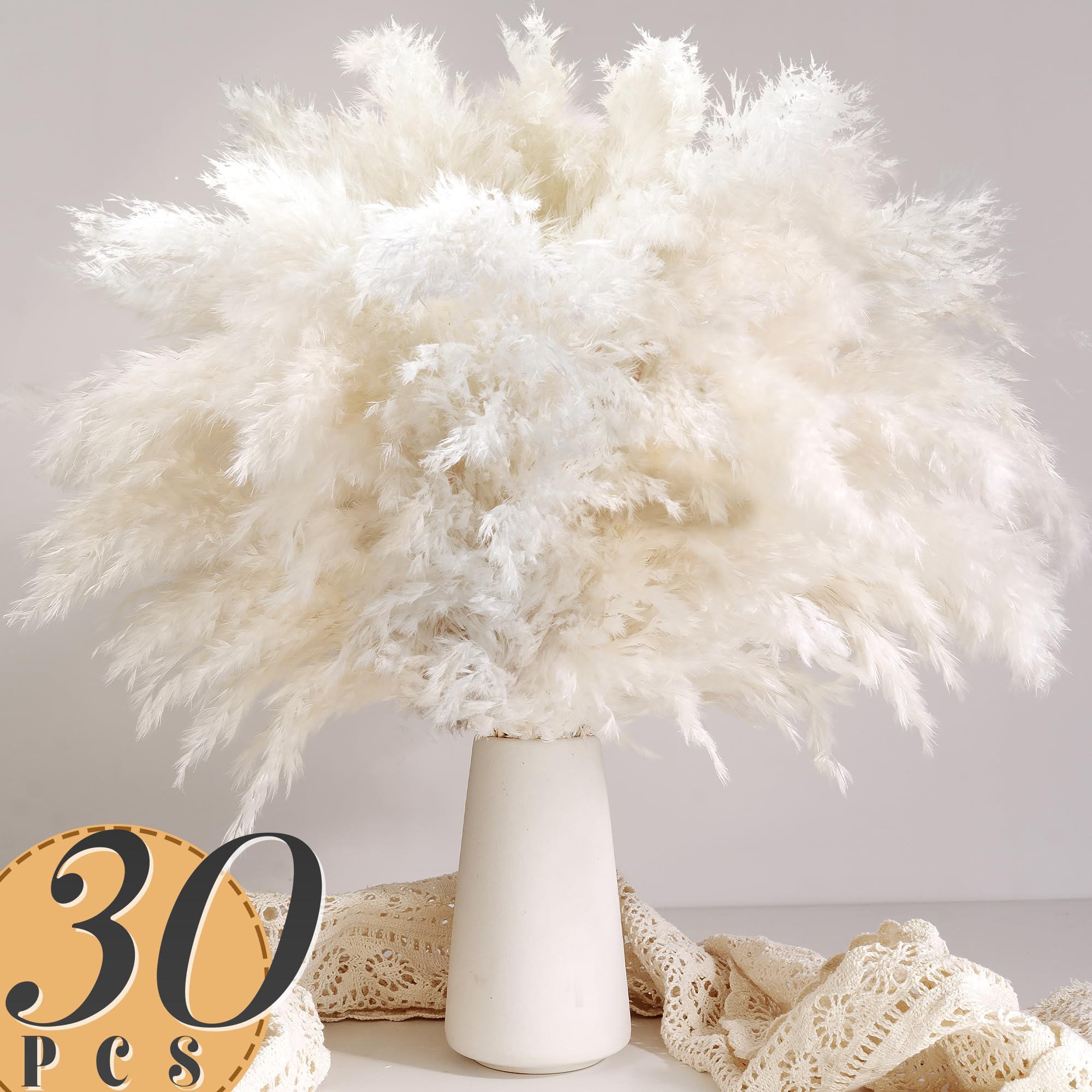 Kocat, 40 pezzi di erba della pampa bianca, decorazione per la casa, elegante decorazione bohémien, aste per pampa di alta qualità, perfette per casa, asilo nido, matrimoni, tavoli e decorazioni