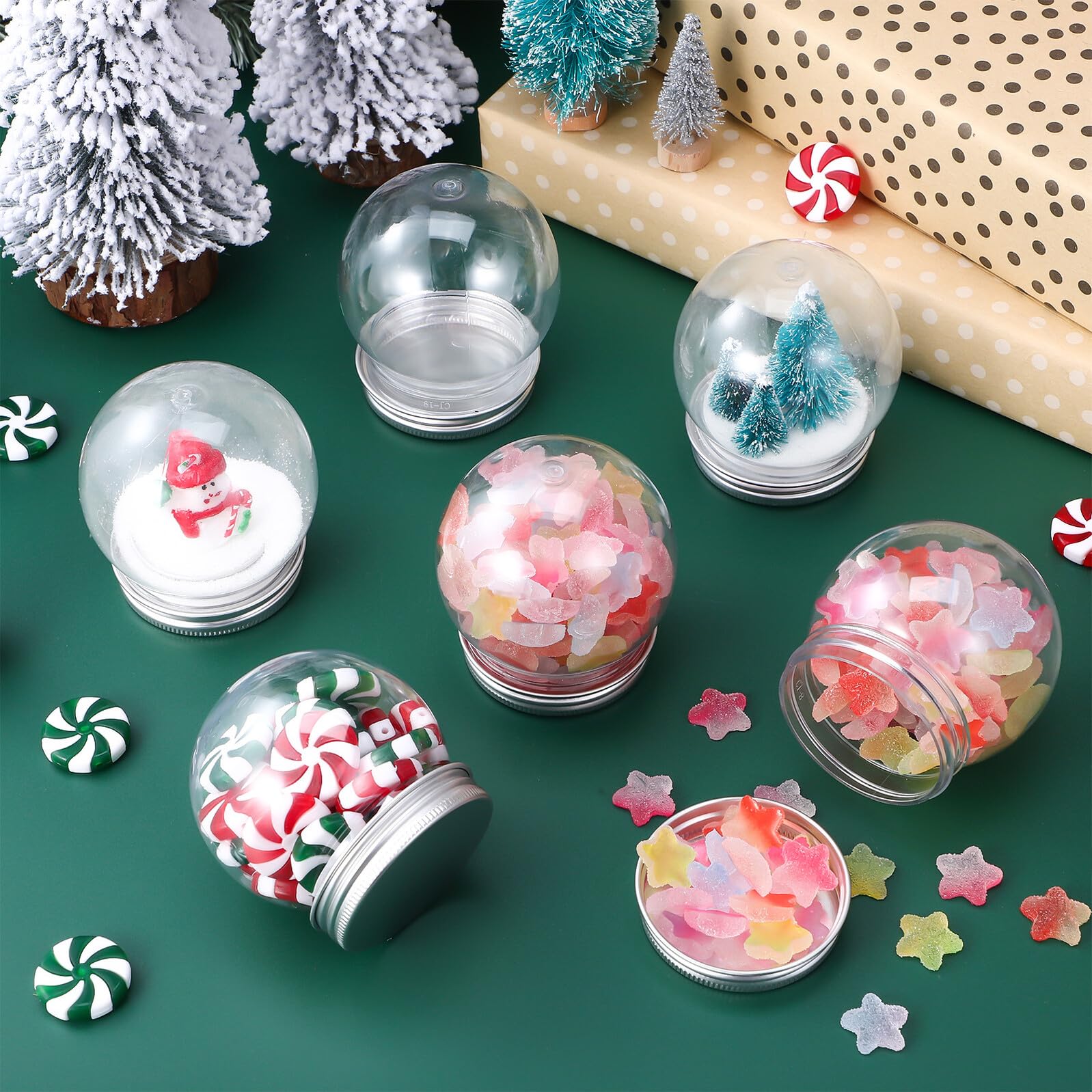 Bolas de Nieve de Plástico Transparentes DIY 150 Ml Tapa de Rosca de Aluminio 10 Piezas para Decoración Navideña, Manualidades y Relleno de Dulces