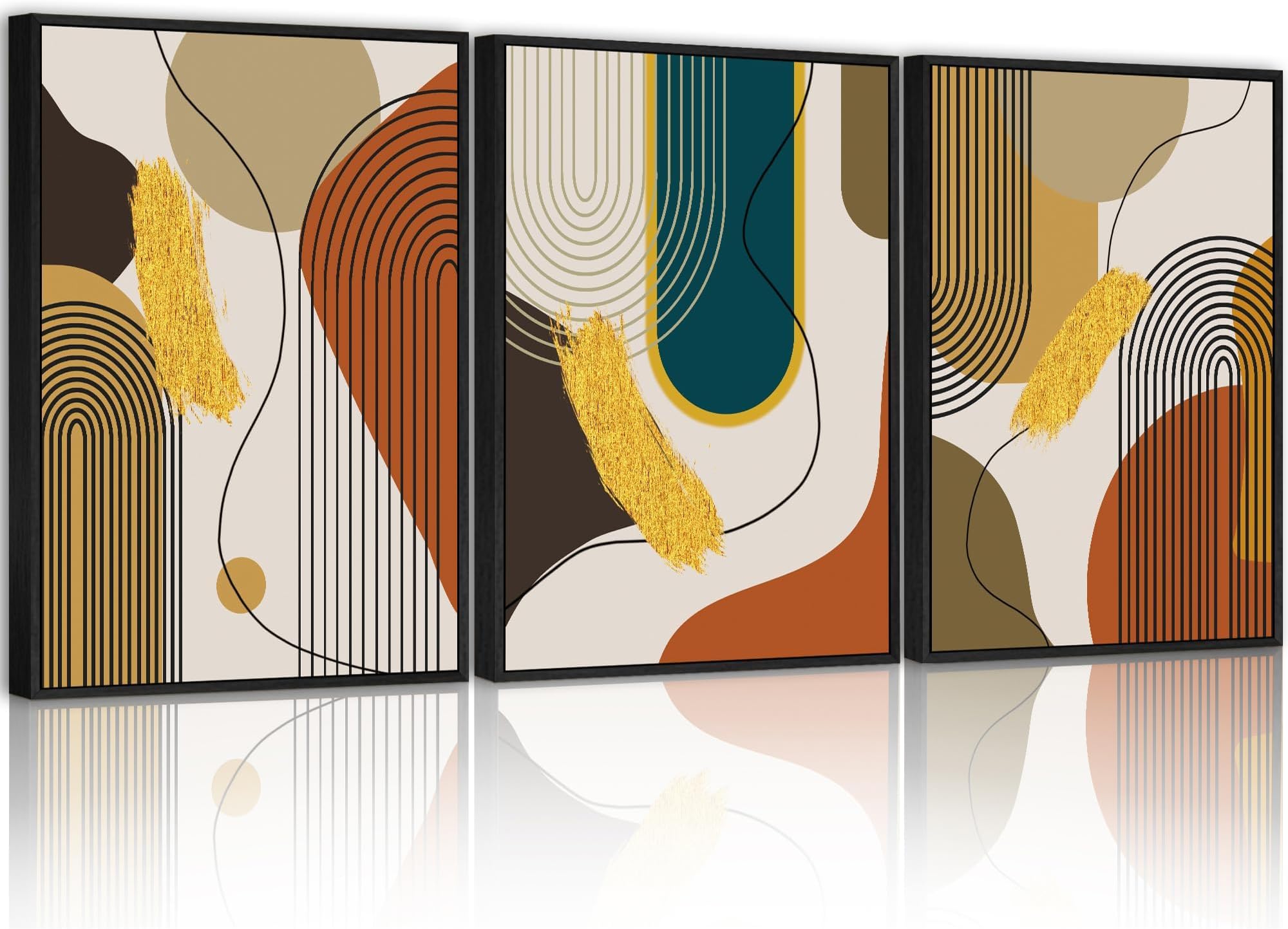 PHOPAGO Boho Abstract Framed Wall Art Modern Minimalist Luxury Gold Line Artwork Kitchen Dining Room Decor 11x14in Black Framed