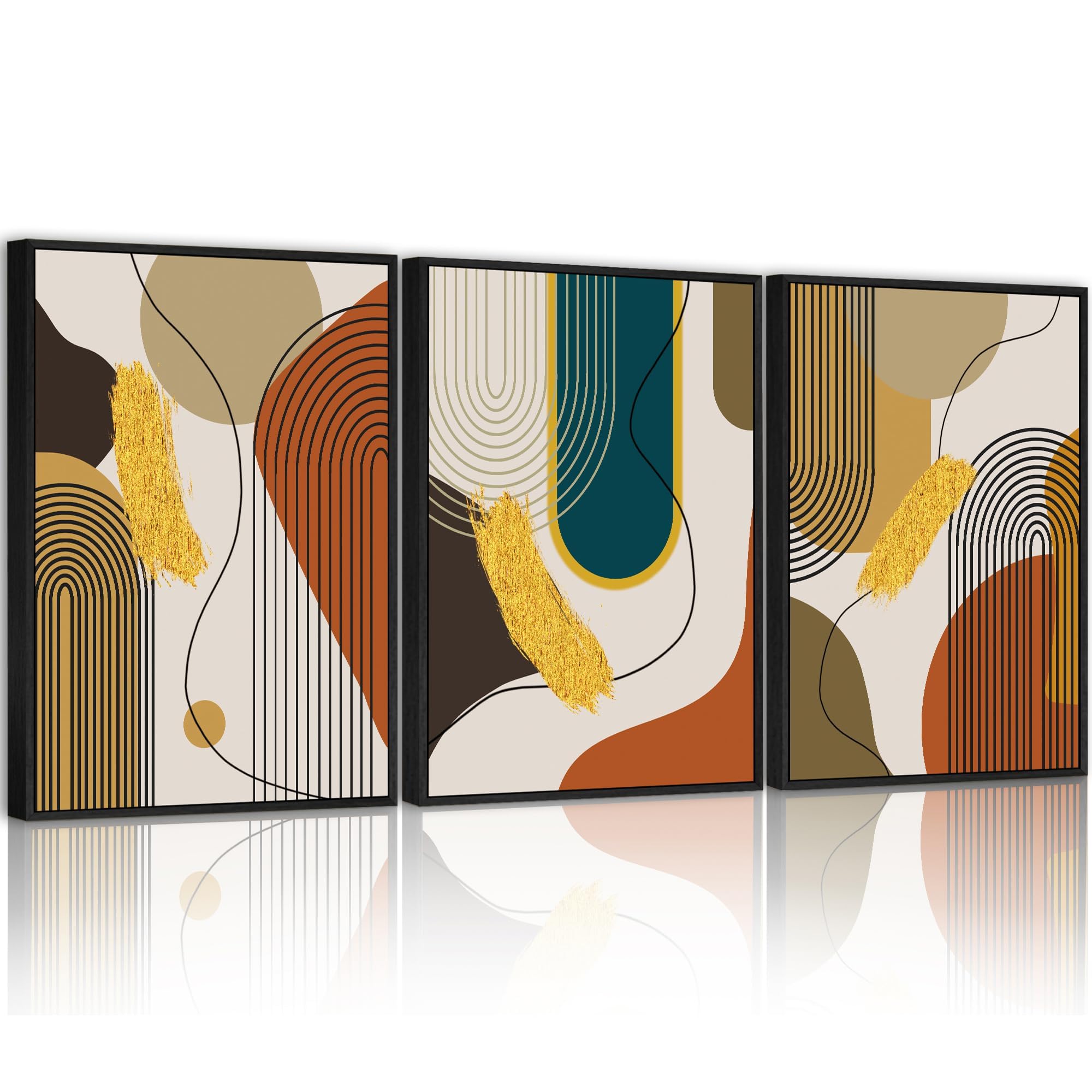 Boho Abstract Framed Wall Art Modern Minimalist Luxury Gold Line Artwork Kitchen Dining Room Decor 11x14in Black Framed