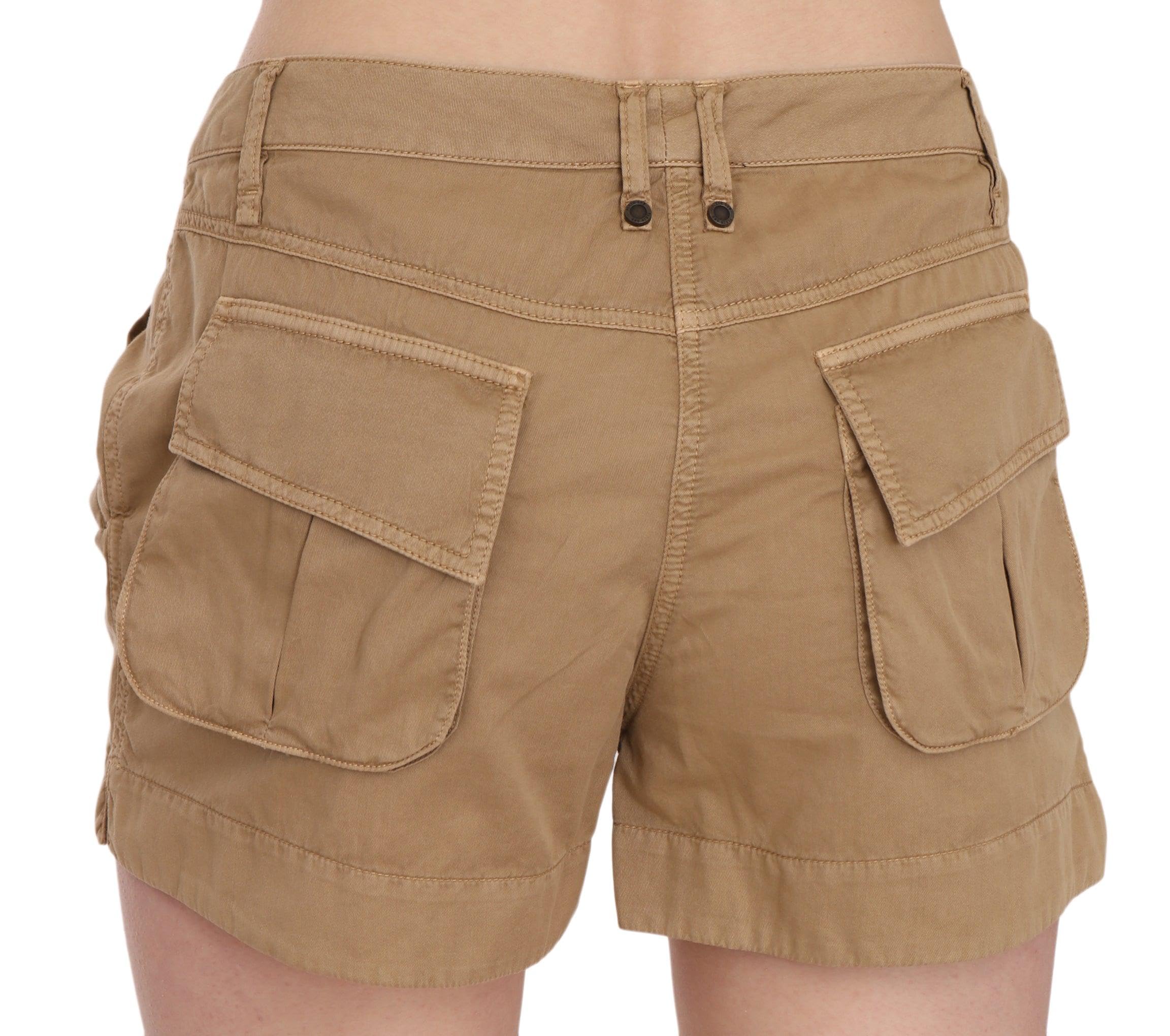 PLEIN SUD - BEST SELLERS - Brown Mid Waist 100% Cotton Mini Shorts - IT38|XS