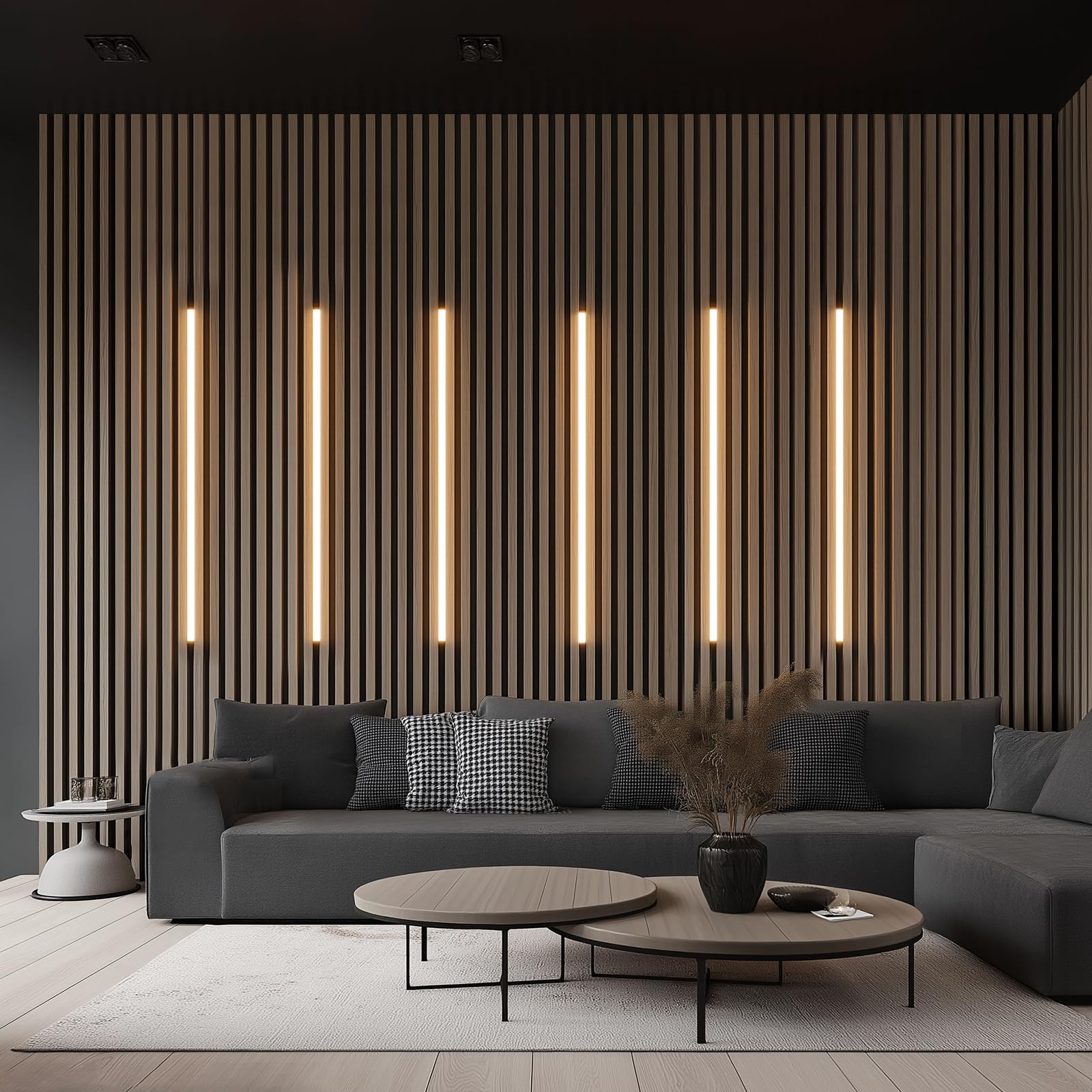 GZBtech Akustikpaneele LED Streifen mit Fernbedienung 5M, Flexible Schneidbar 3000K Warmweiss Dimmbar Wandpaneele Strip light, IP67 wasserdicht Schwarz Selbstklebend Licht für Akustikpaneel, Regal