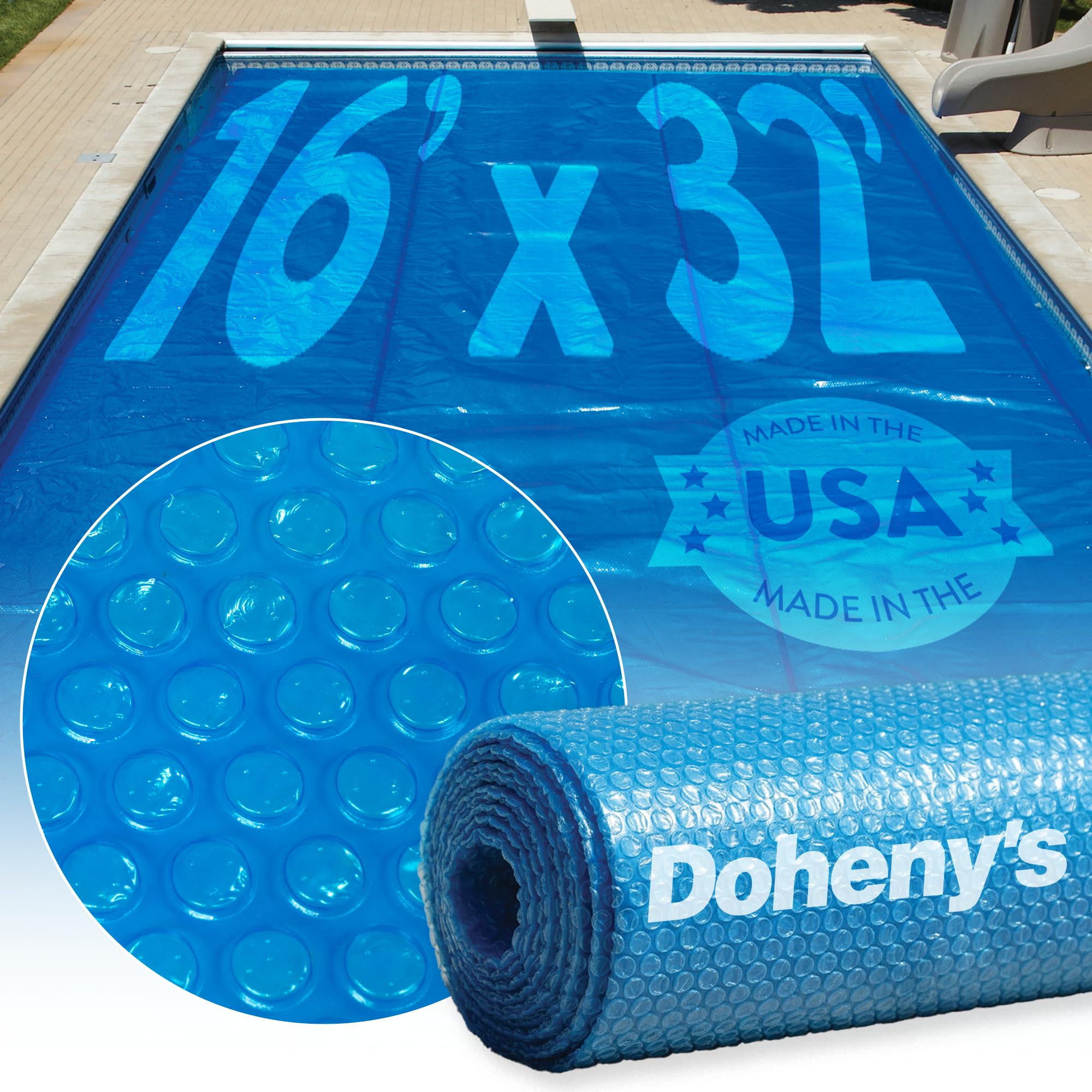Doheny's Clear-Tek Micro Bubble Solar Pool Cover for Inground Swimming Pools | Increase Solar Energy Absorption, Retain Heat, Reduce Evaporation, Reduce Heat Loss & Save, 16x32 ft Blue 2400