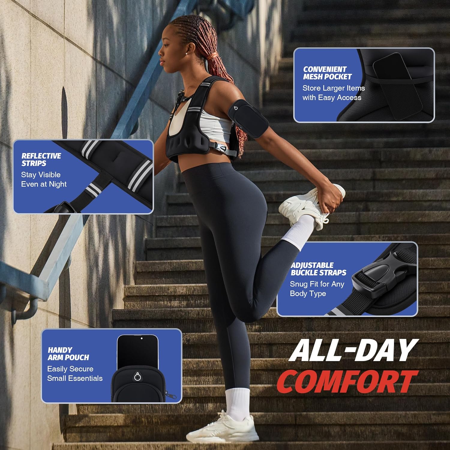 ZELUS Weighted Vest for Women Men, 6/8/12/16/20LB U-Shaped Ergonomic for Even Weight Distribution, Odorless Workout Vest with SGS Certification, Arm Pocket & Back Mesh Pouch for Training & Running