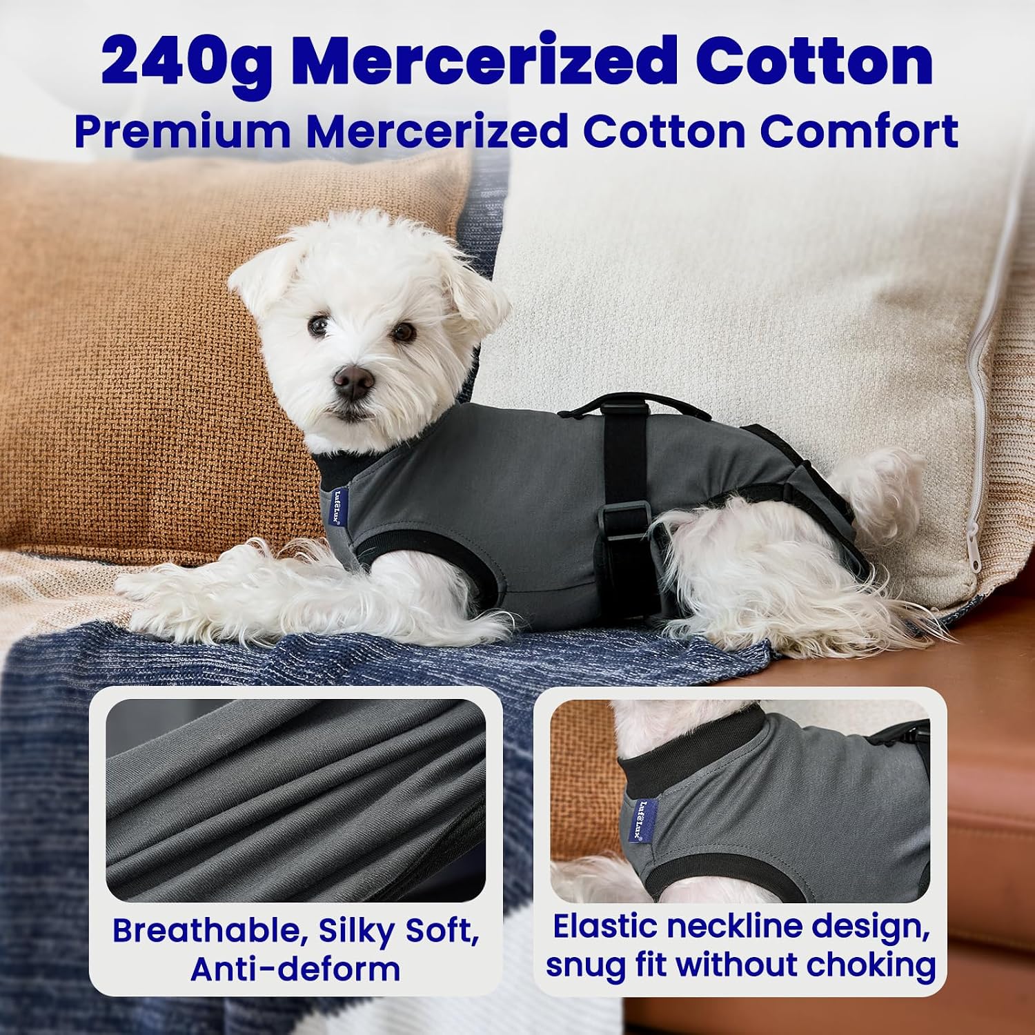 Dog Surgery Recovery Suit, Grey, Small | Spay/Neuter Surgical Onesies, Inner Blue Monitoring Layer, Hold-Up Potty System, E-Collar Alternative, Male Female Dogs