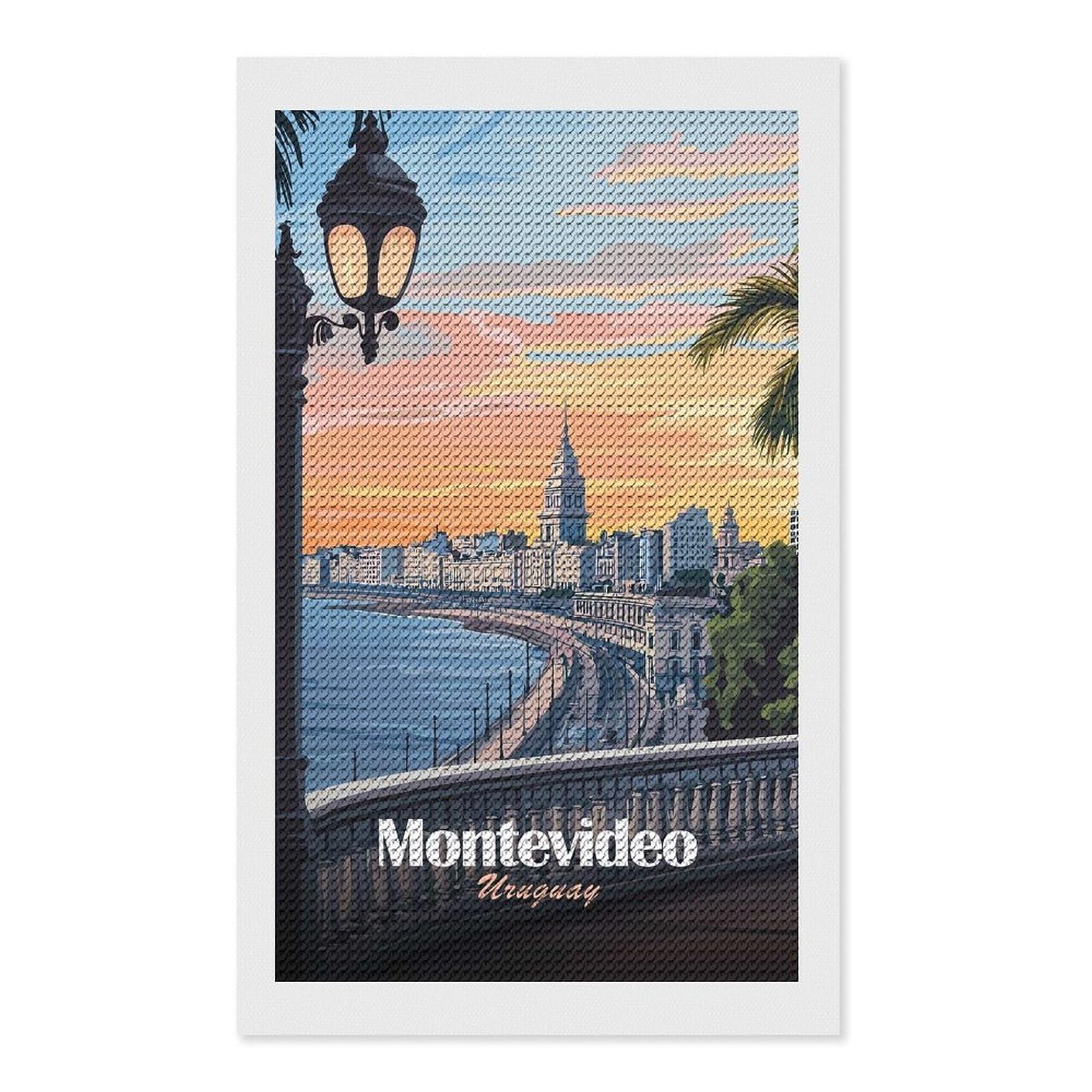 Junmoney Montevideo Uruguay Cityscape Travel Diamond Painting Canvas Kit 12"x20", Relaxing DIY, Modern Decor, Aesthetic Room Decor, Home Wall Art, Wall Art Gift
