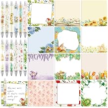 Flower Pens with Sticky Notes Set - 48 Pcs Floral Ballpoints Pens and to Do List Memo Notepads, School Stationery Office Supplies Birthday Festival Gift for Women Students Teacher