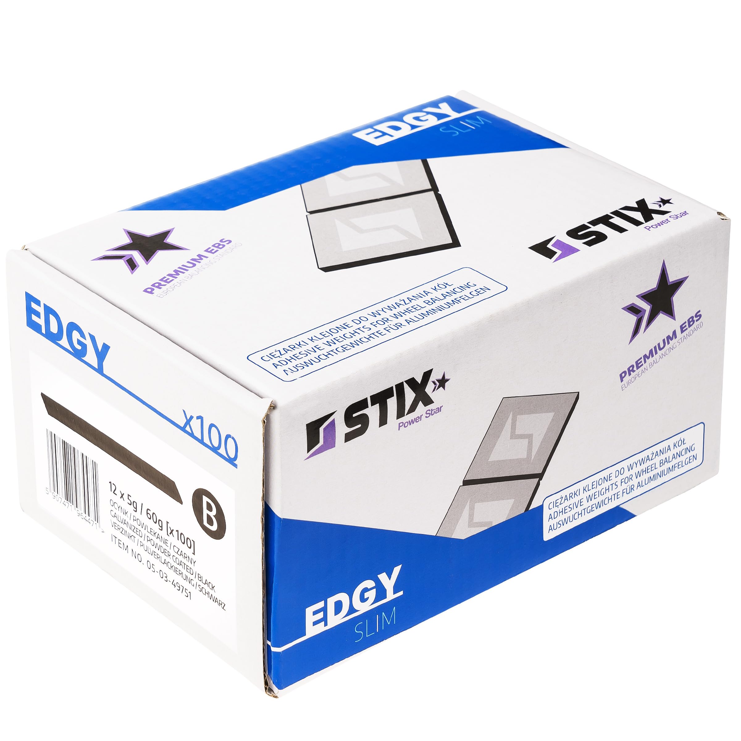 Stix 400 Streifen Klebegewichte Edgy Slim Auswuchtgewichte 60g 12x5g schwarz 3,8mm mit breitem Klebeband für Alufelgen 24KG