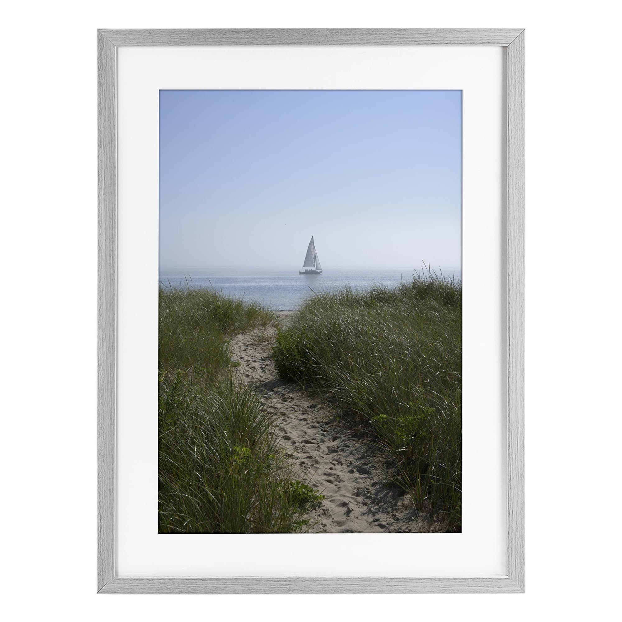 Stupell Industries Farmhouse Gray (Textured) 'Path To Morning Sail'| Framed Print Under Glass