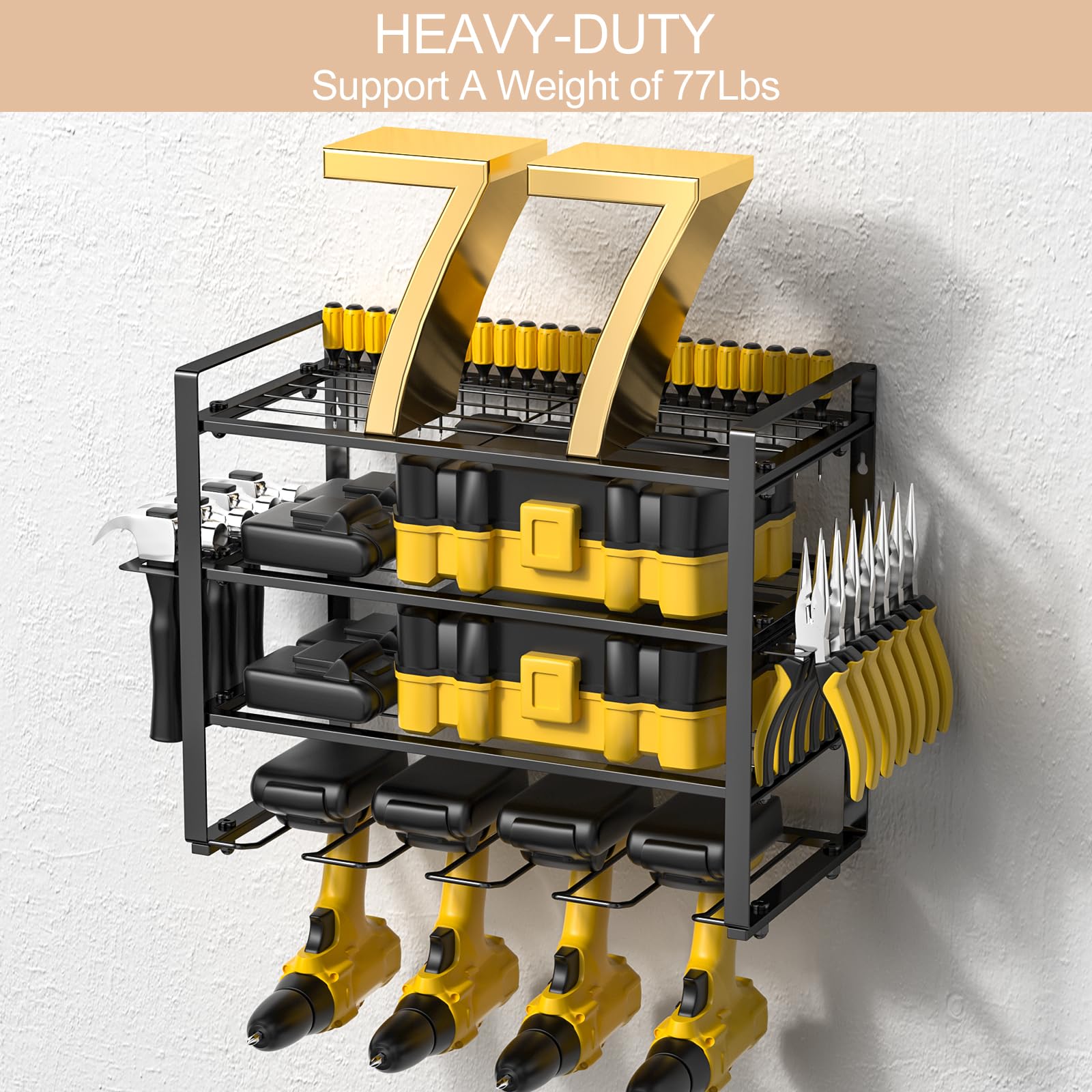 4 Livelli Organizer per Utensili Elettrici, Portautensili da Parete, Supporto da Parete, Supporto per Trapano, Organizzatore per Cacciavite Laterale, Organizer per Attrezzi