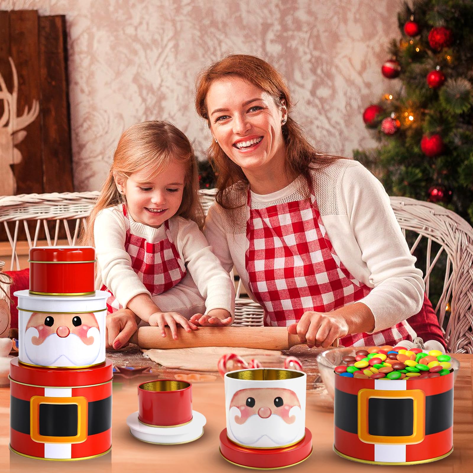 Lot De 2 Boîtes à Biscuits De Noël En Métal Avec Couvercle
