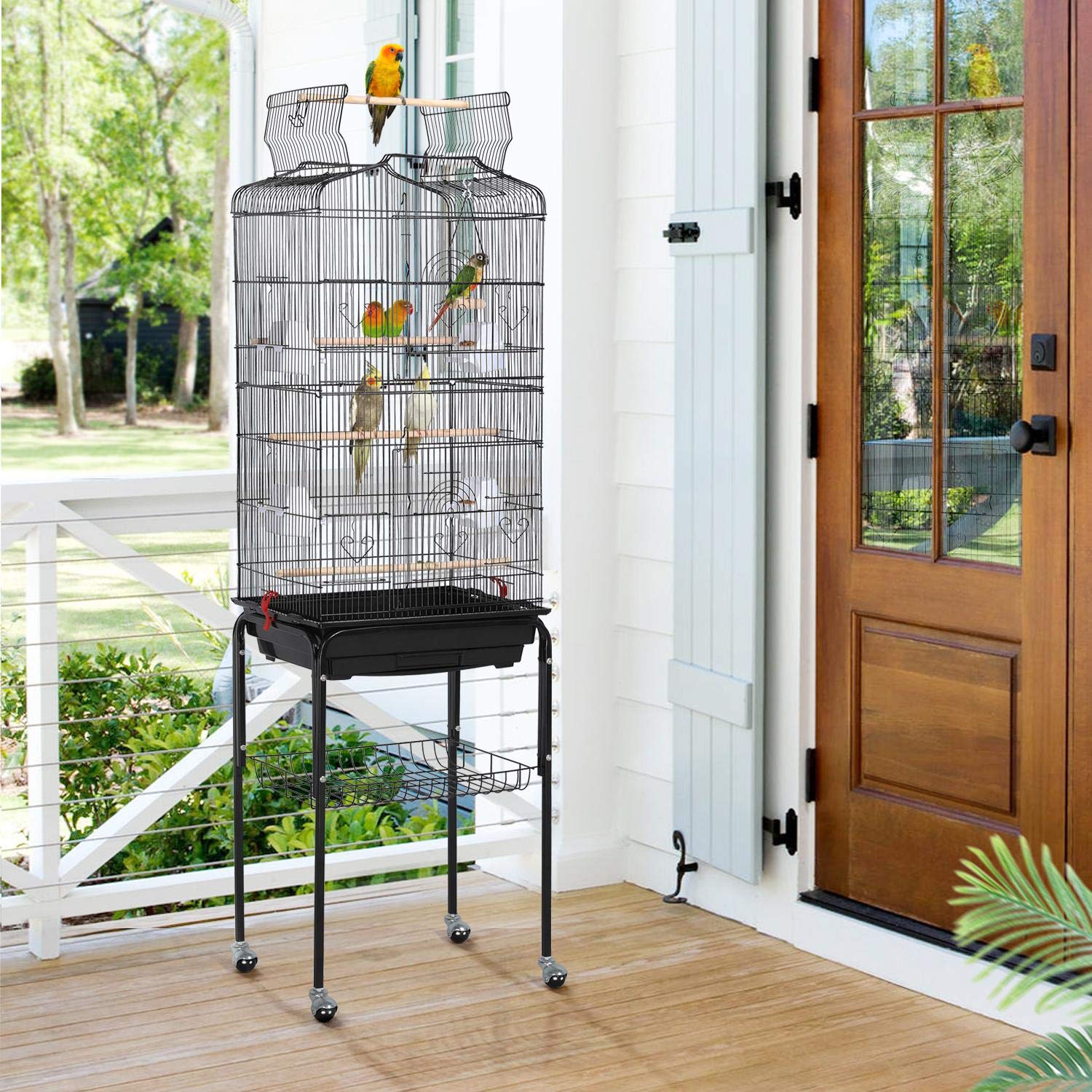 Yaheetech 64inch Open Play Top Rolling Bird Cage for Small Parrots