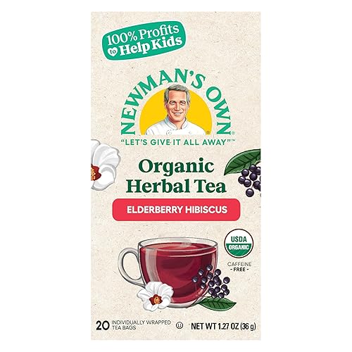 Miniatura 3 de Newman's Own Té orgánico de hibisco de saúco que contiene antioxidantes saludables con 20 bolsas de té envueltas individualmente por caja (paquete