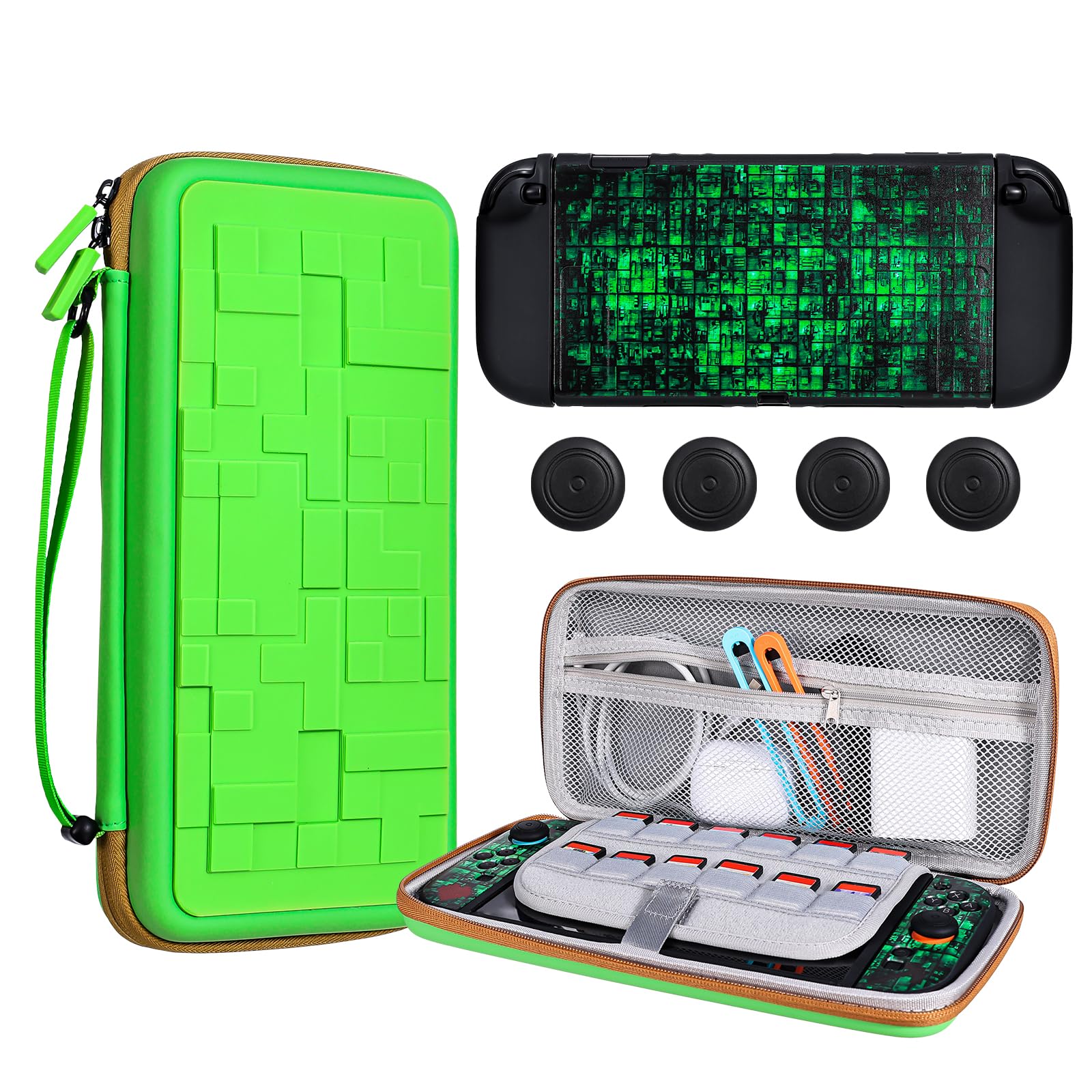 DLseego Custodia da Trasporto Compatibile con Switch 2 (2025),Kit di Accessori Fantastici per Switch 2 con Cover Morbida Agganciabile e 4 Impugnature per Pollice,Verde