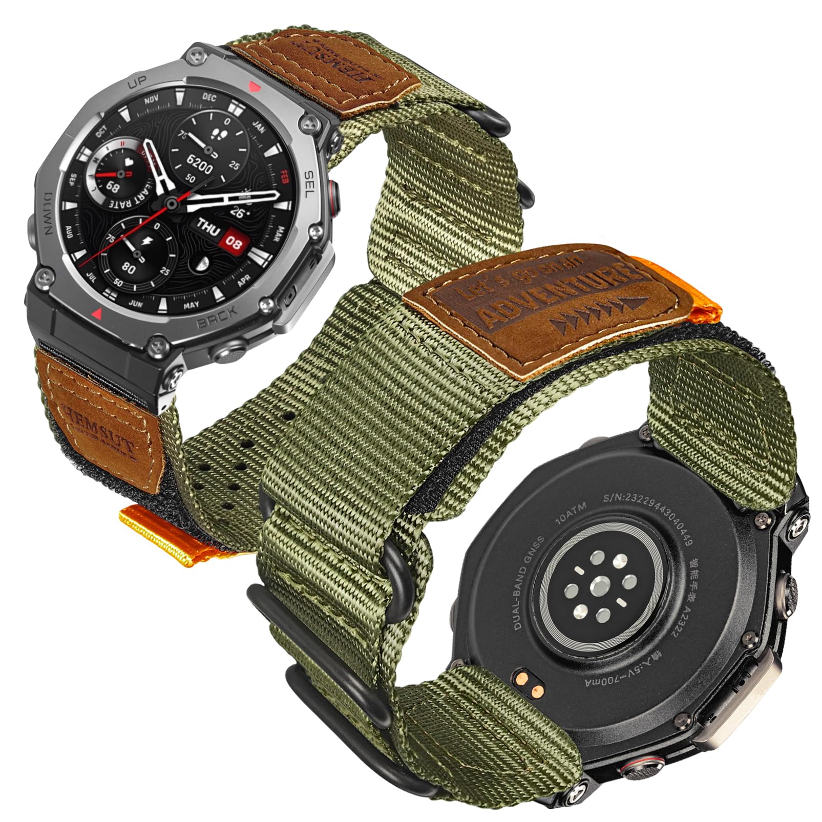 SMITHA Cinturino per orologio compatibile con Amazfit Trex 3 / Trex 3 Pro 48 mm, cinturino in nylon resistente con toppa in pelle, cinturino sportivo regolabile a 3 anelli in 5 colori