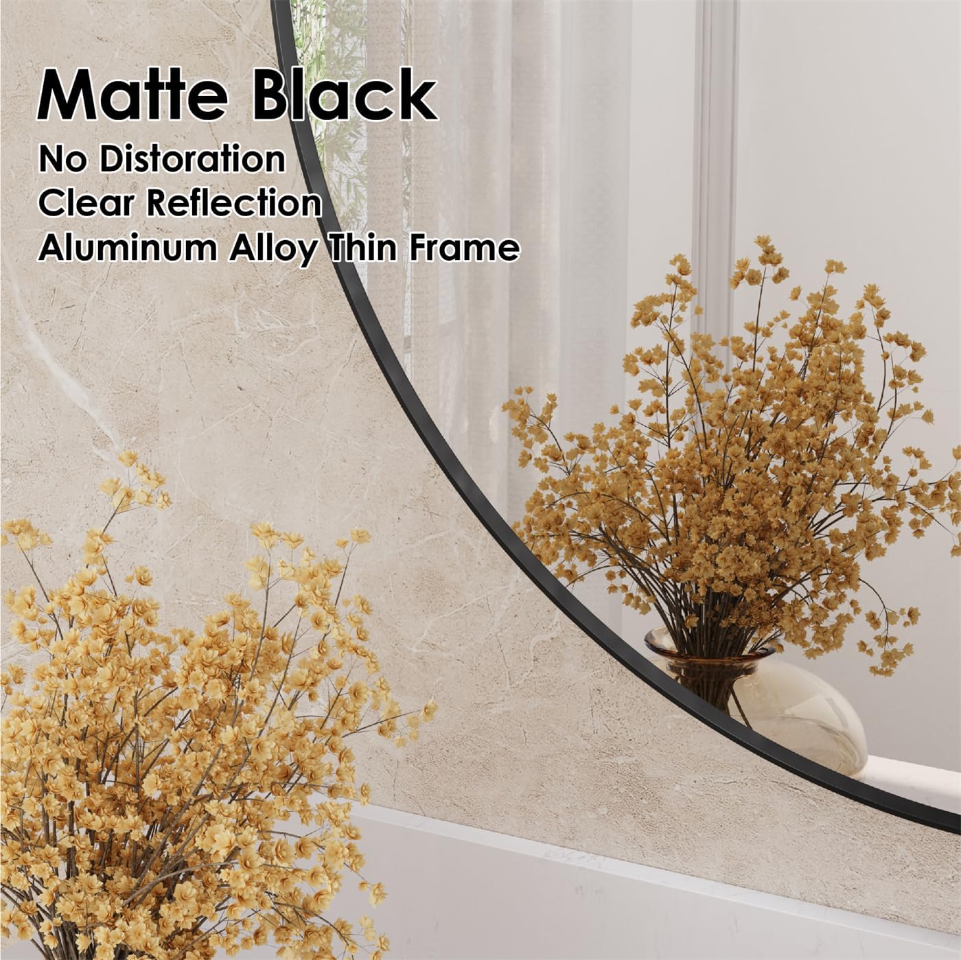 WELLFOR 32 Inch Wall Mounted Bathroom Vanity Mirror, Aluminum Framed Round Wall Mirror, Modern Rounded Mirror for Bathroom Vanity, Matte Black