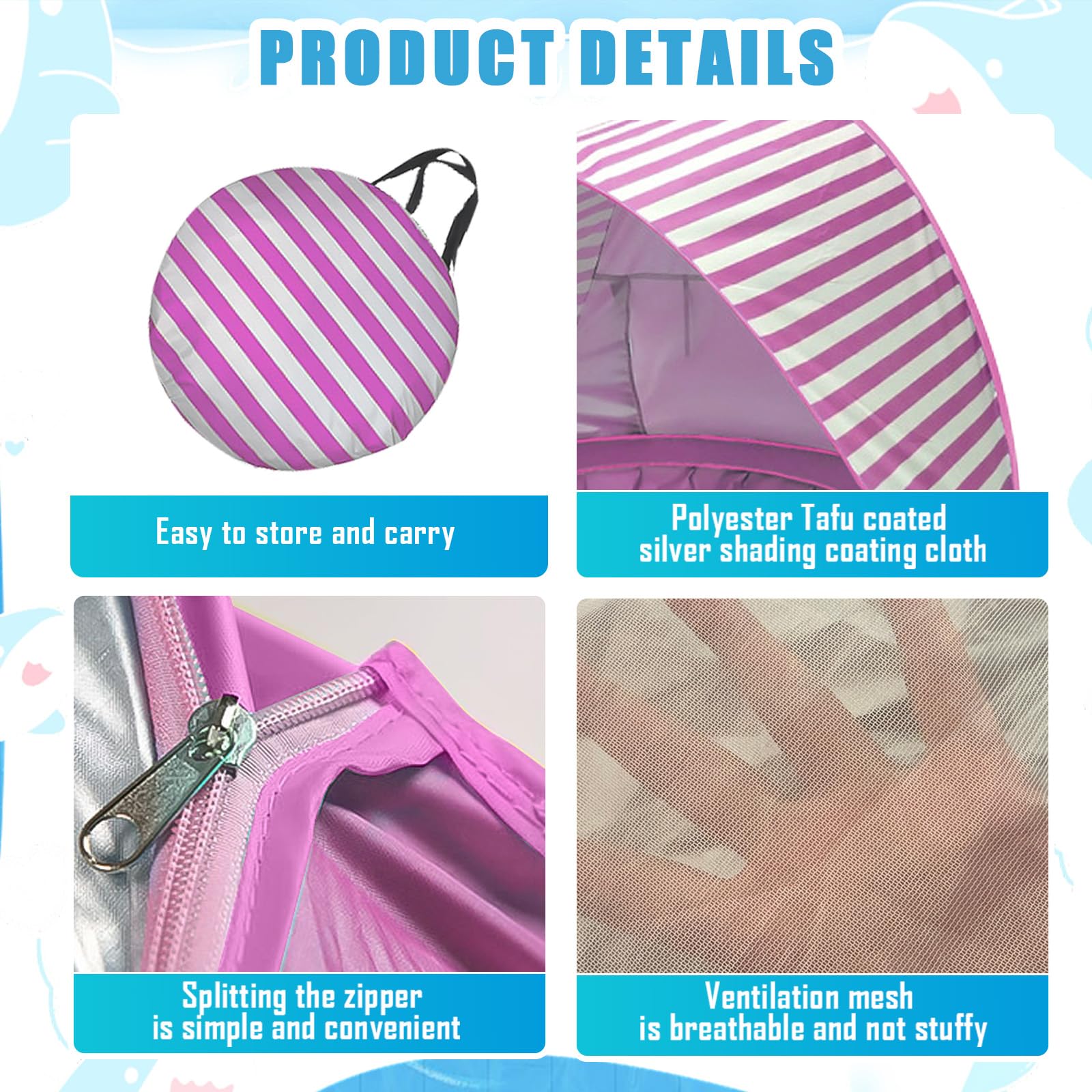 Tienda de campaña para la playa para bebés con piscina, tienda de campaña portátil con minipiscina separable, protección UV, ideal para playa, jardín y camping (rayas rosas)