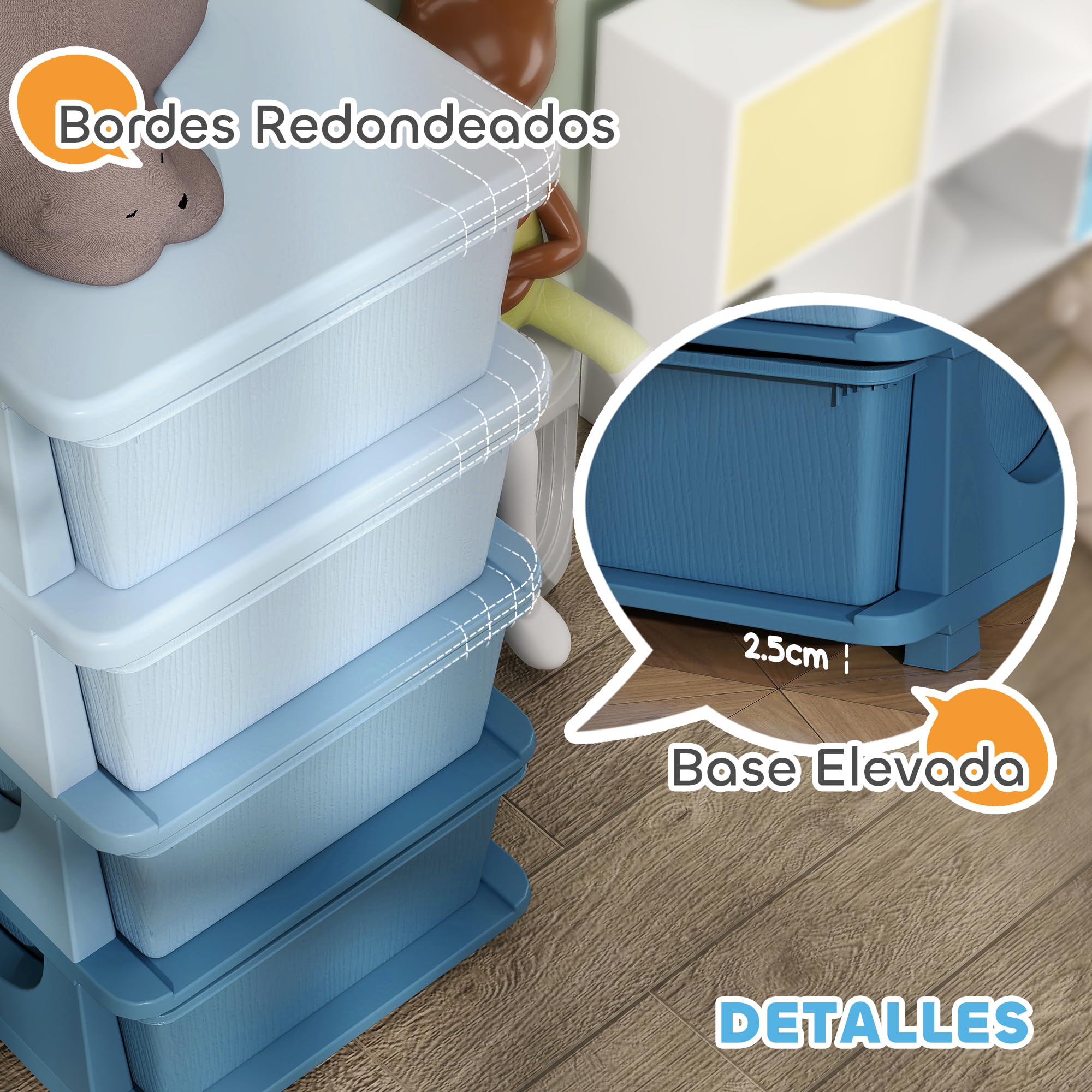 HOMCOM Tour de rangement pour enfants avec 4 tiroirs, rangement pour jouets pour enfants +3 ans, avec bords arrondis et poignées, pour chambre d'enfant, salle de jeux, chambre à coucher, 37x37x76 cm,