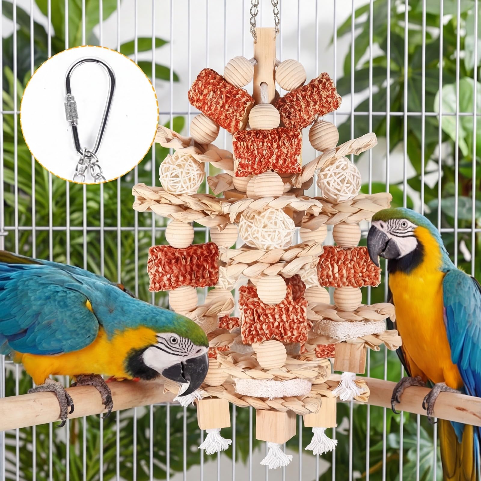 Giochi per Pappagalli in Legno Naturale, Giochi Pappagalli da Masticare con Blocchi di Legno Naturali Appesi per Small Medium parrocchetti Lovebirds fringuelli
