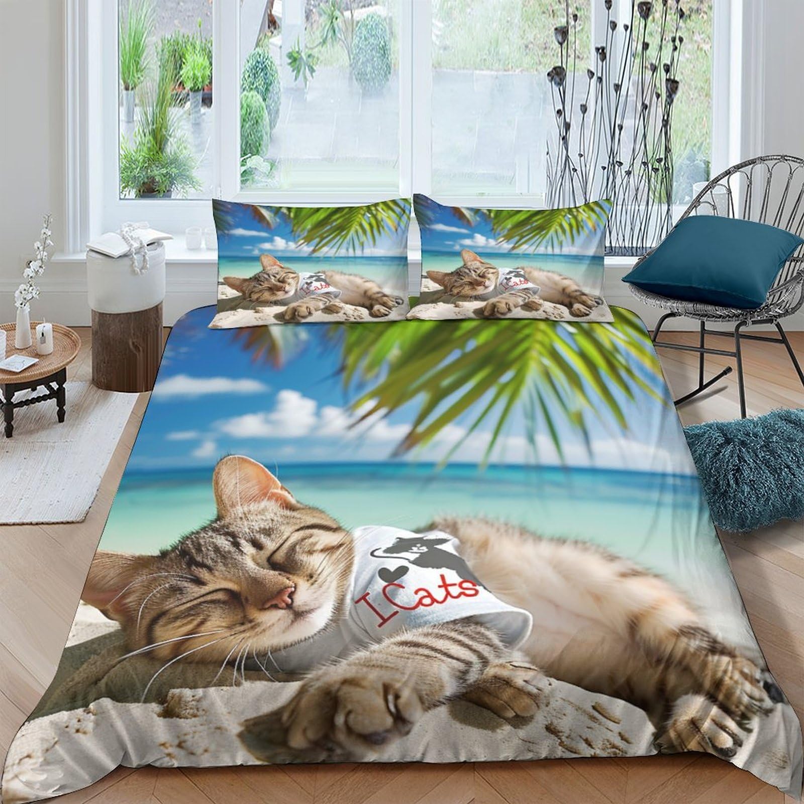 NRAOPEVVD Cat Duvet Cover Sets 3 PCS Hotel Quality Quilt Cover Bed Sets Bed Covers with Pillowcases with Zipper Closure Hypoallergenic Soft Breathable Microfiber Double（200x200cm）