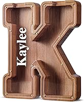 Vista 99 de SummiDate Alcancía de madera de letra para niños y niñas, Alfabeto, regalo de cumpleaños para niños (W)