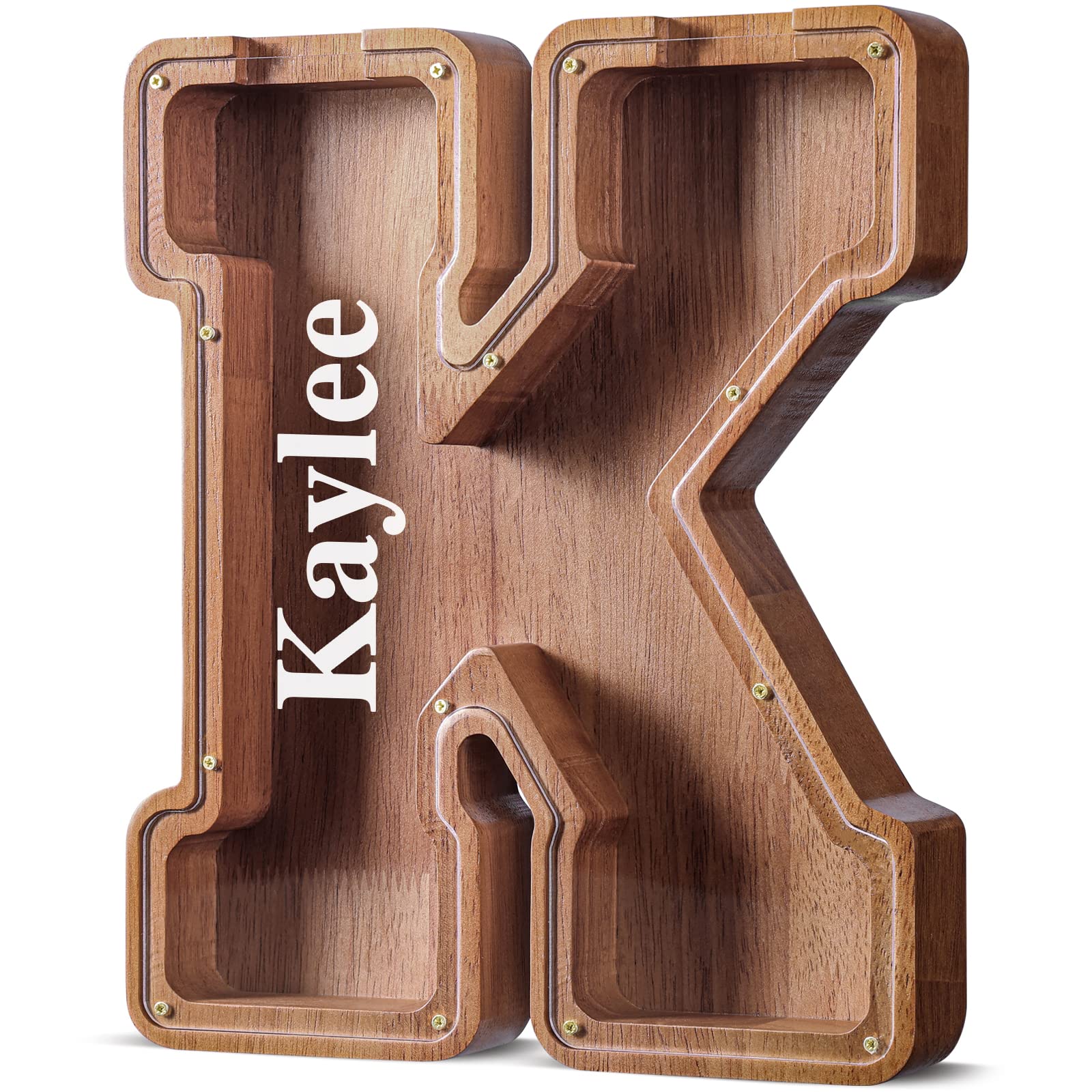 Summidate Customized Name Extra Large Wooden Letter Money Box for Kids Boys Initial Alphabets Piggy Bank A-Z Coins Bills Money Change Bank on Clear Cover (Laser Engraved) Decor Educational Toys
